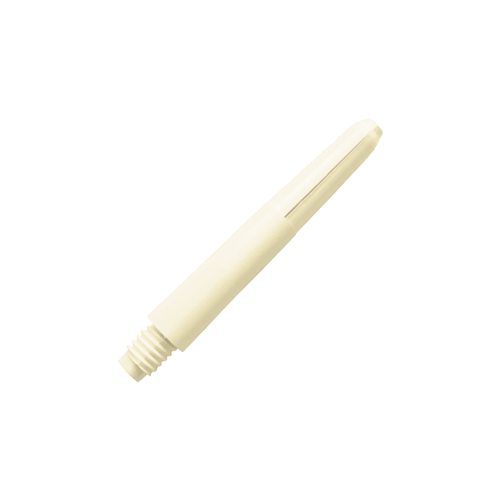 576_Nylon_Shafts_Naturweiss_35mm_2 Das Bild zeigt einen Nylon-Schaft in naturweiß. Der Schaft hat ein glattes Design mit einem Gewinde am unteren Ende.