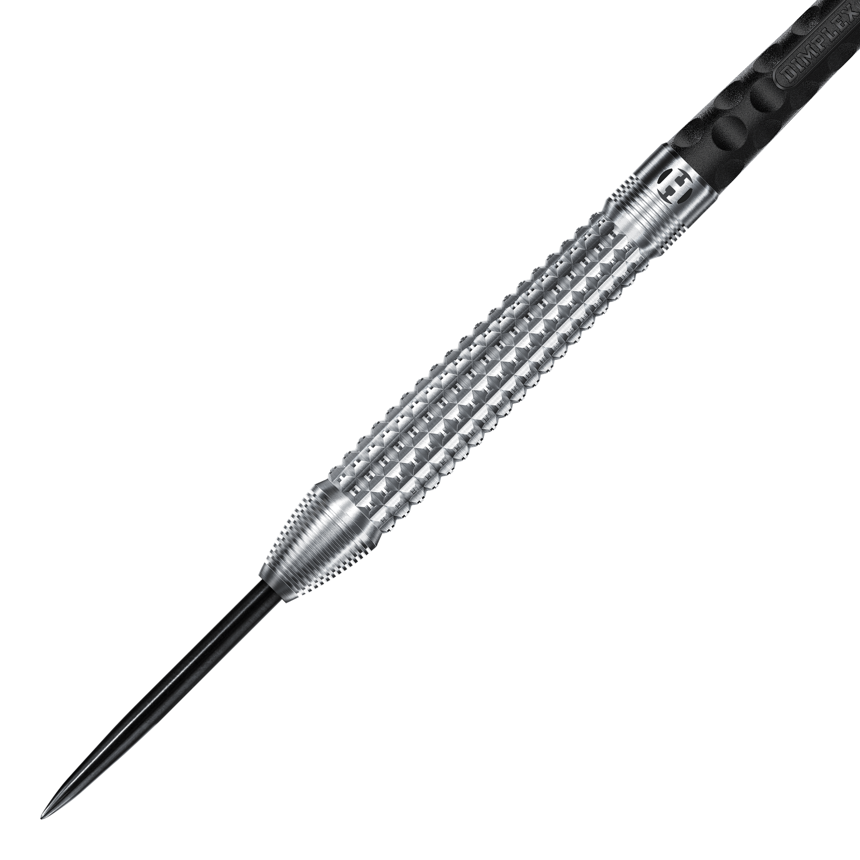 Šipky Harrows Dimplex S3 Tapered Steel Auf dem Bild ist ein Harrows Dimplex S3 Tapered Steeldart zu sehen. Der Dartpfeil hat eine silberne, strukturierte Griffzone und eine scharfe Stahlspitze.