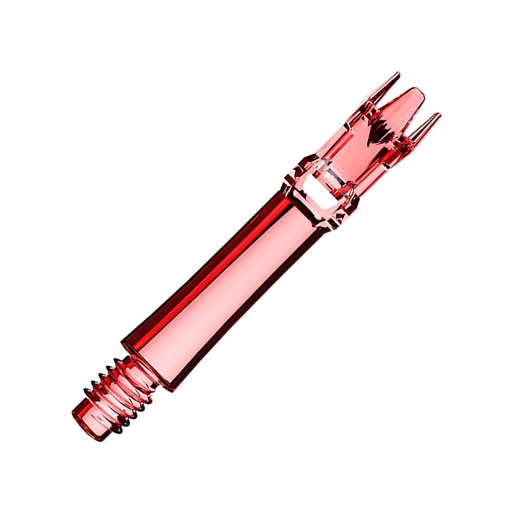 Das Bild präsentiert zwei rote transparente Ersatzshafts. Die Shafts liegen parallel.