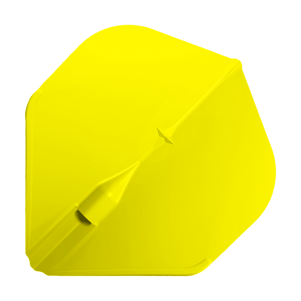 Standardní lety L-Style Champagne L1EZ Das Bild zeigt ein gelbes, standardförmiges Dart-Flight der Marke „L-Style Champagne L1EZ“. Das Flight hat eine glatte Oberfläche und eine breite, stabile Form.
