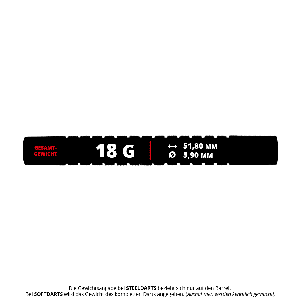 Auf dem Bild sieht man McDart Black Ring Softdart Barrels mit 18g. Das Produkt besitzt schwarze Ringe für ein markantes Design.