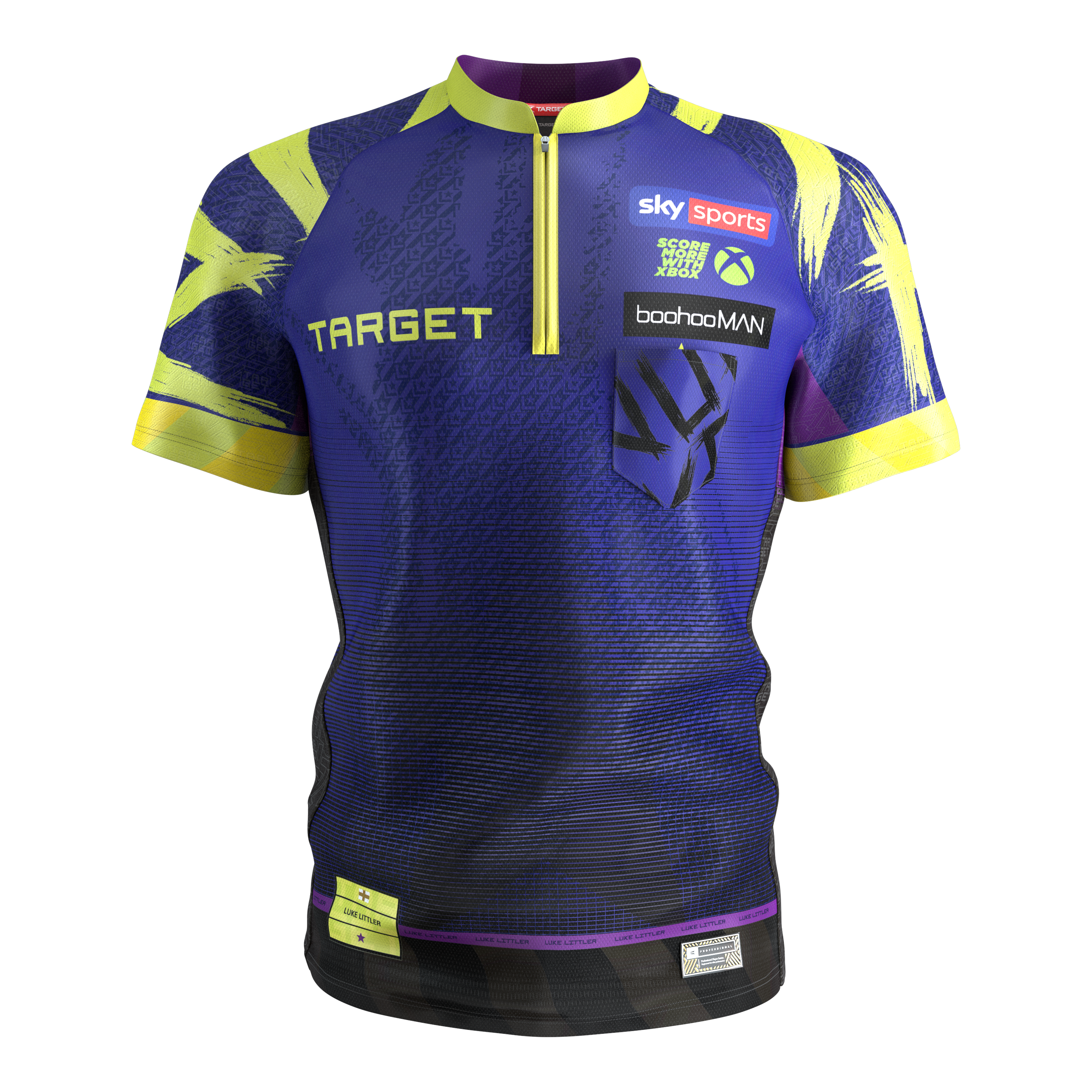 Hier ist das Target Luke Littler Dartshirt 2026 abgebildet. Das Shirt eignet sich ideal für Dartspieler.