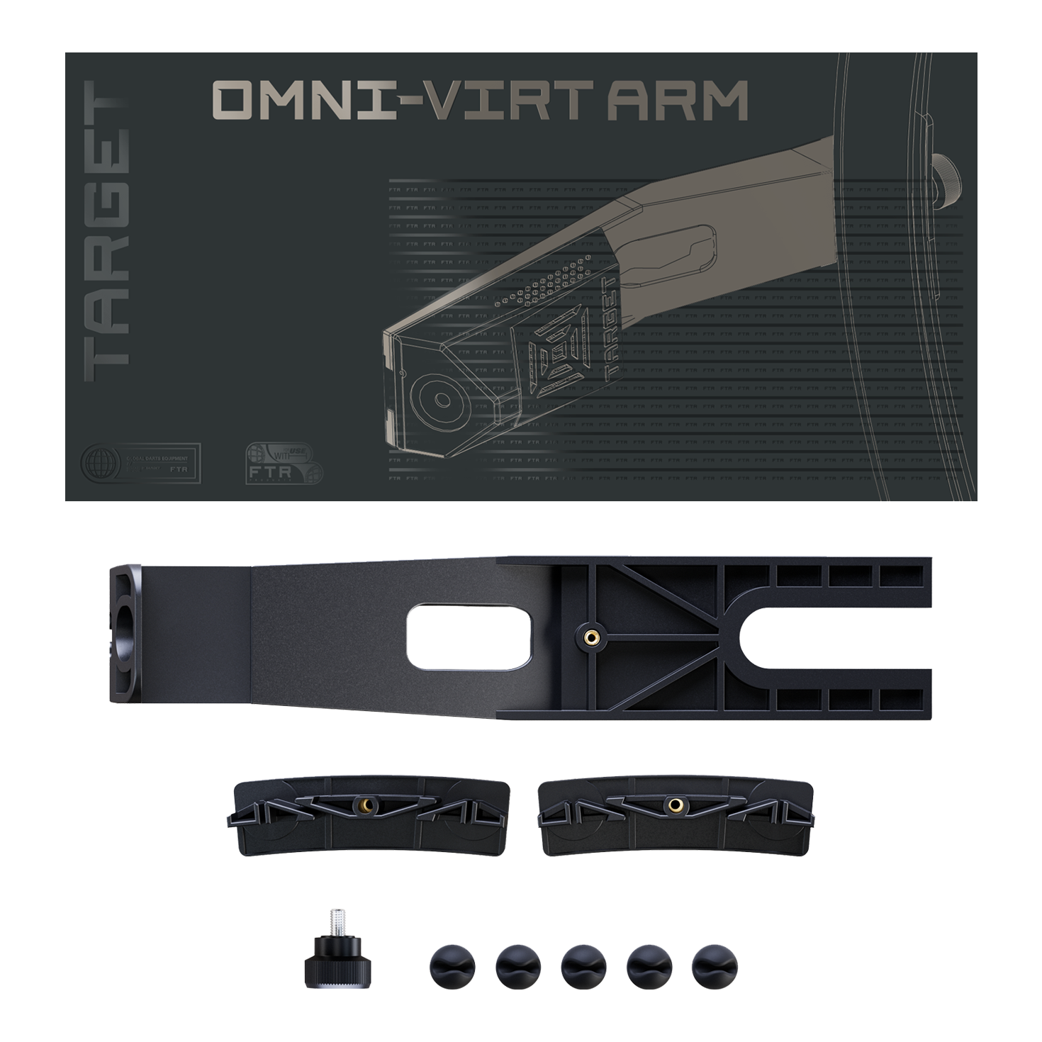 Rameno kamery Target OMNI VIRT Dieses Bild präsentiert den Target OMNI VIRT Kamera Arm. Das Produkt ist ein spezieller Kamerahalter für Dartspieler.