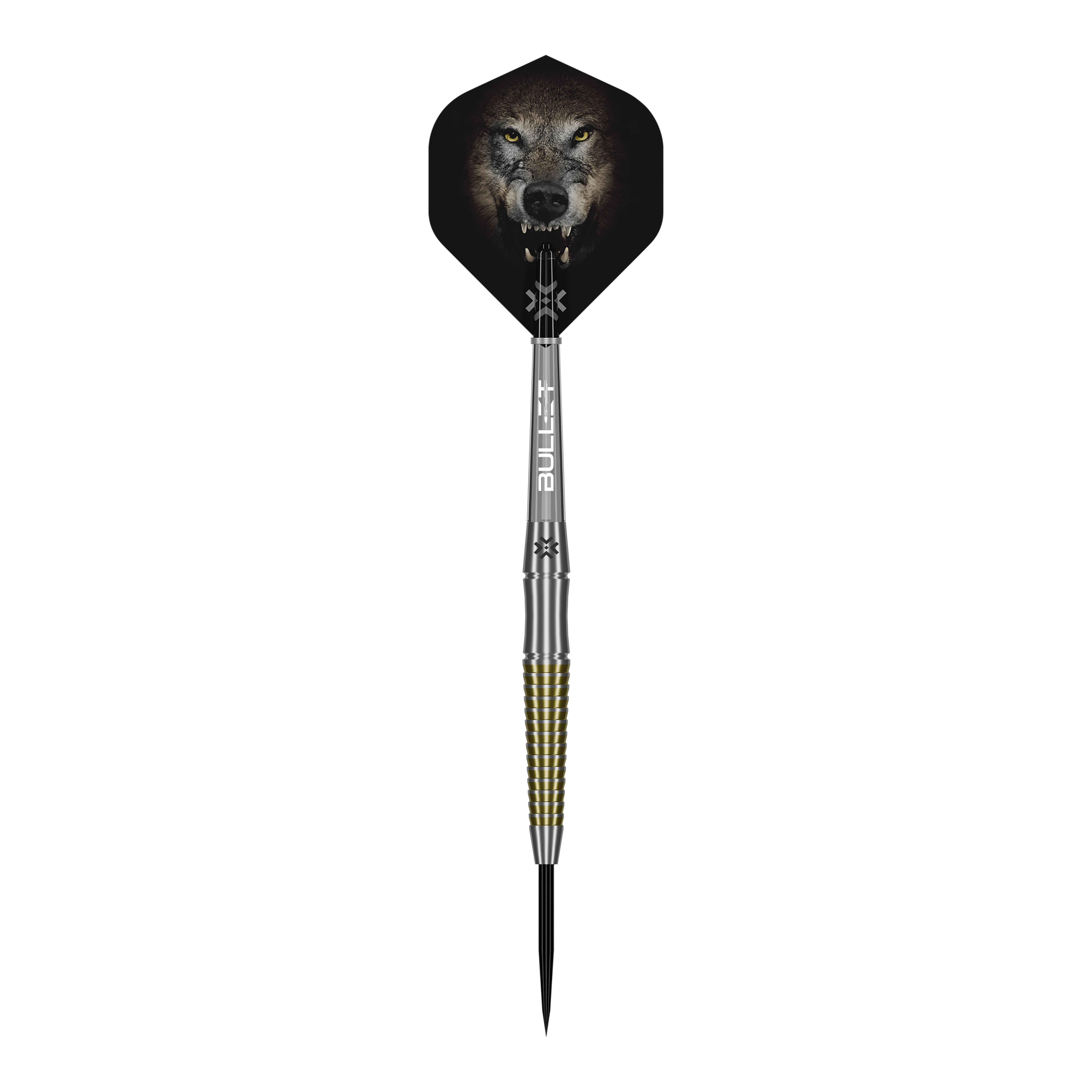 Hier sieht man die Bullet Fang Steeldarts aus einer anderen Perspektive. Die Details der Darts sind gut erkennbar.