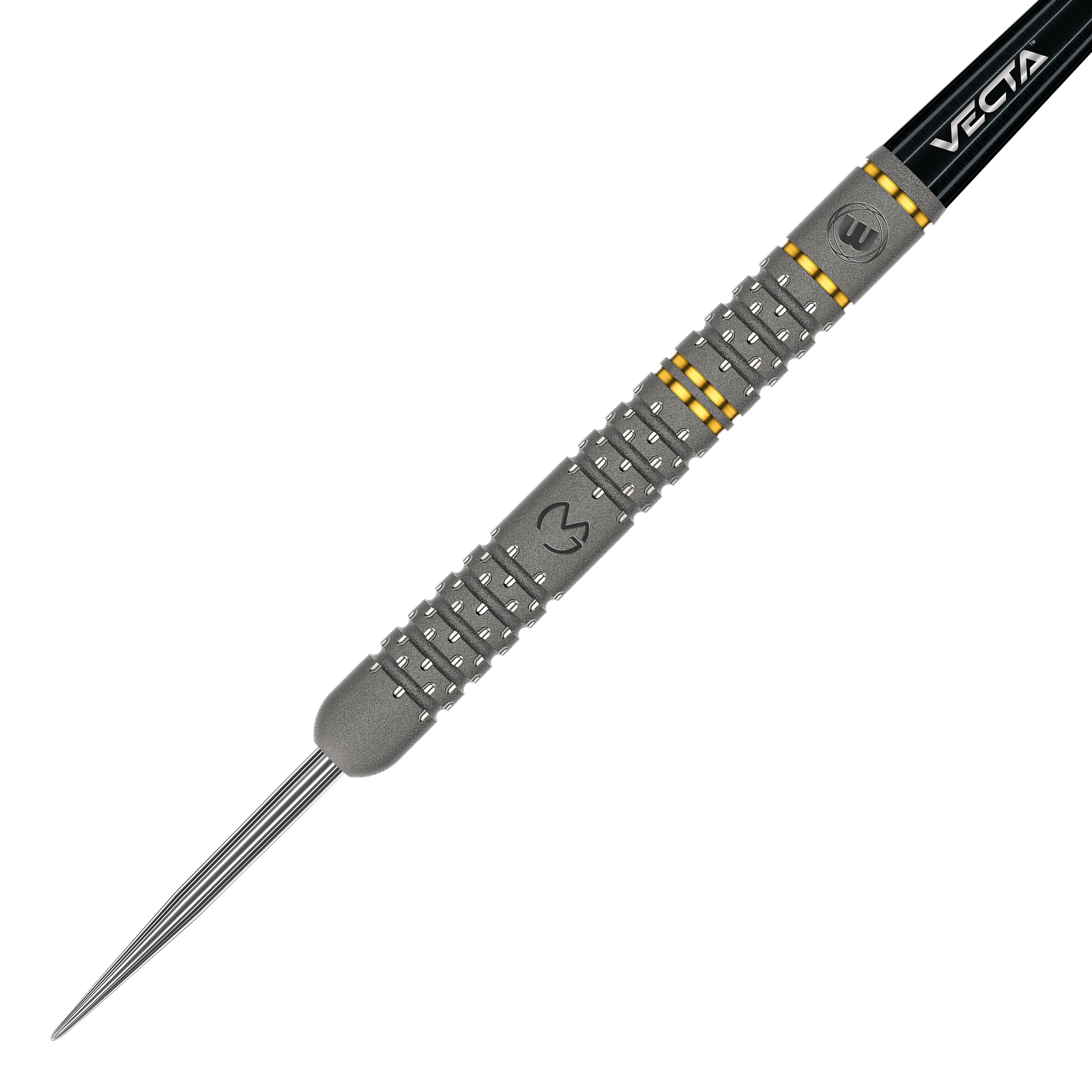 Ocelové šipky Winmau Michael Van Gerwen Evo-X Dies ist ein Winmau Michael Van Gerwen Evo-X Steeldart. Der Dartpfeil hat ein silbernes Barrel mit gelben Akzenten und einer schwarzen Spitze.