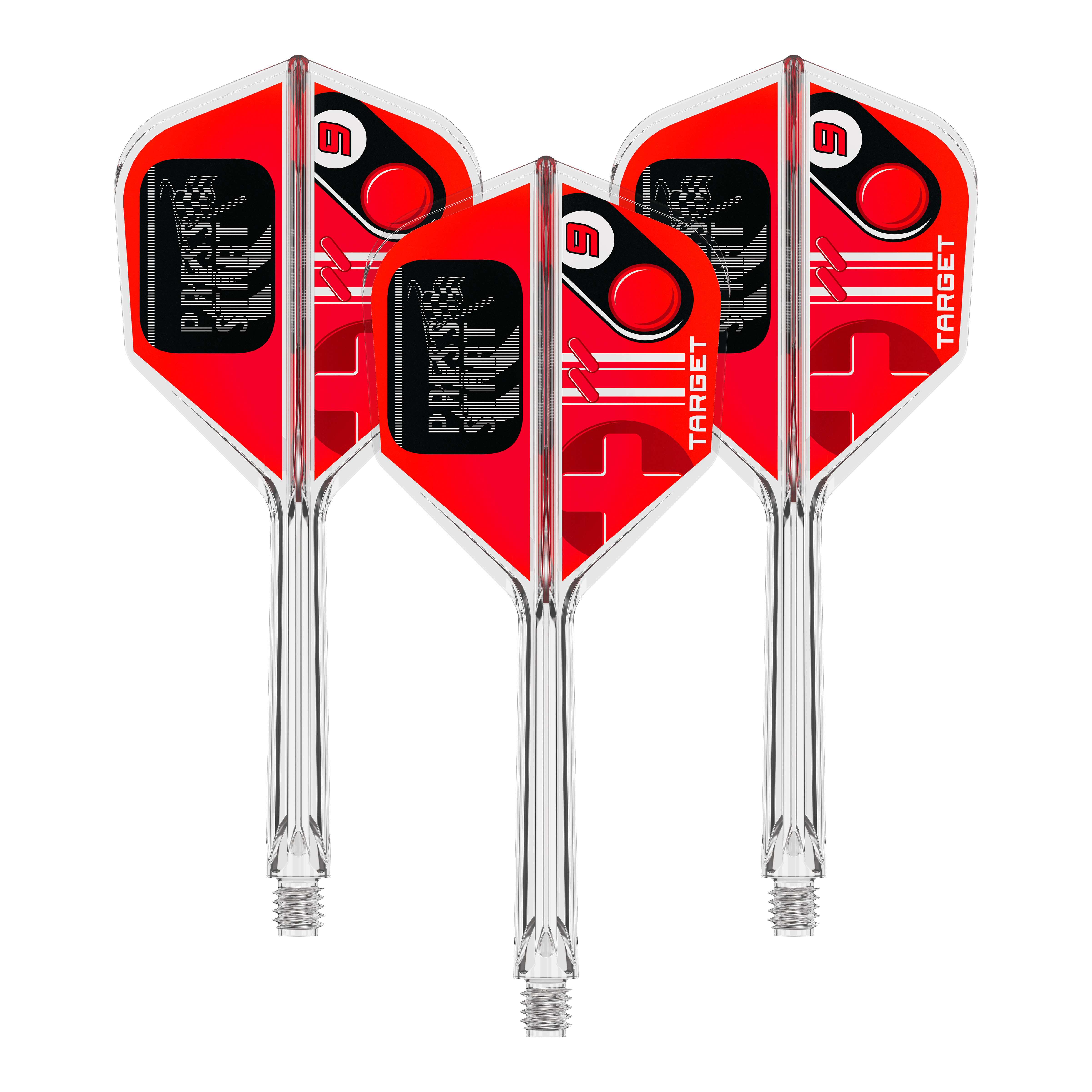 Das Bild stellt ein Set Flights für Darts dar, genannt 410584 Target K-Flex PressStart No6 33mm. Es ist ein Ersatzteil für Dartpfeile.