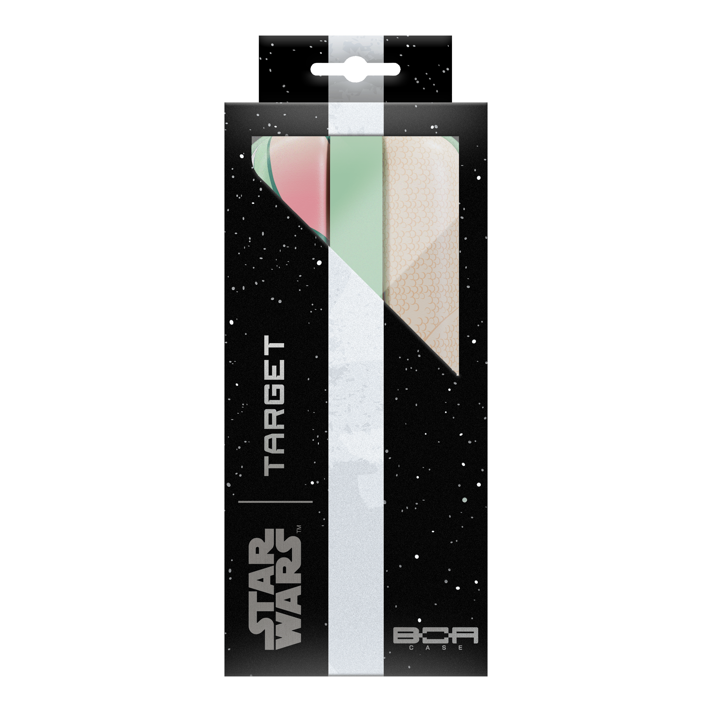 Auf dem Bild sieht man das Target Star Wars Boa Dartcase - Grogu, gestaltet mit Grogu aus der Star Wars Serie. Diese Darttasche schützt Ihre Dartutensilien unterwegs.