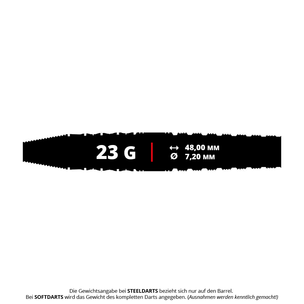 Caliburn Player The Pandaman Advanced Steeldarts - 23g Das Bild zeigt die Produktinformationen zu "Caliburn Player The Pandaman Advanced Steeldarts - 23g". Der Dart wiegt 23 Gramm, ist 48,00 mm lang und hat einen Durchmesser von 7,20 mm.