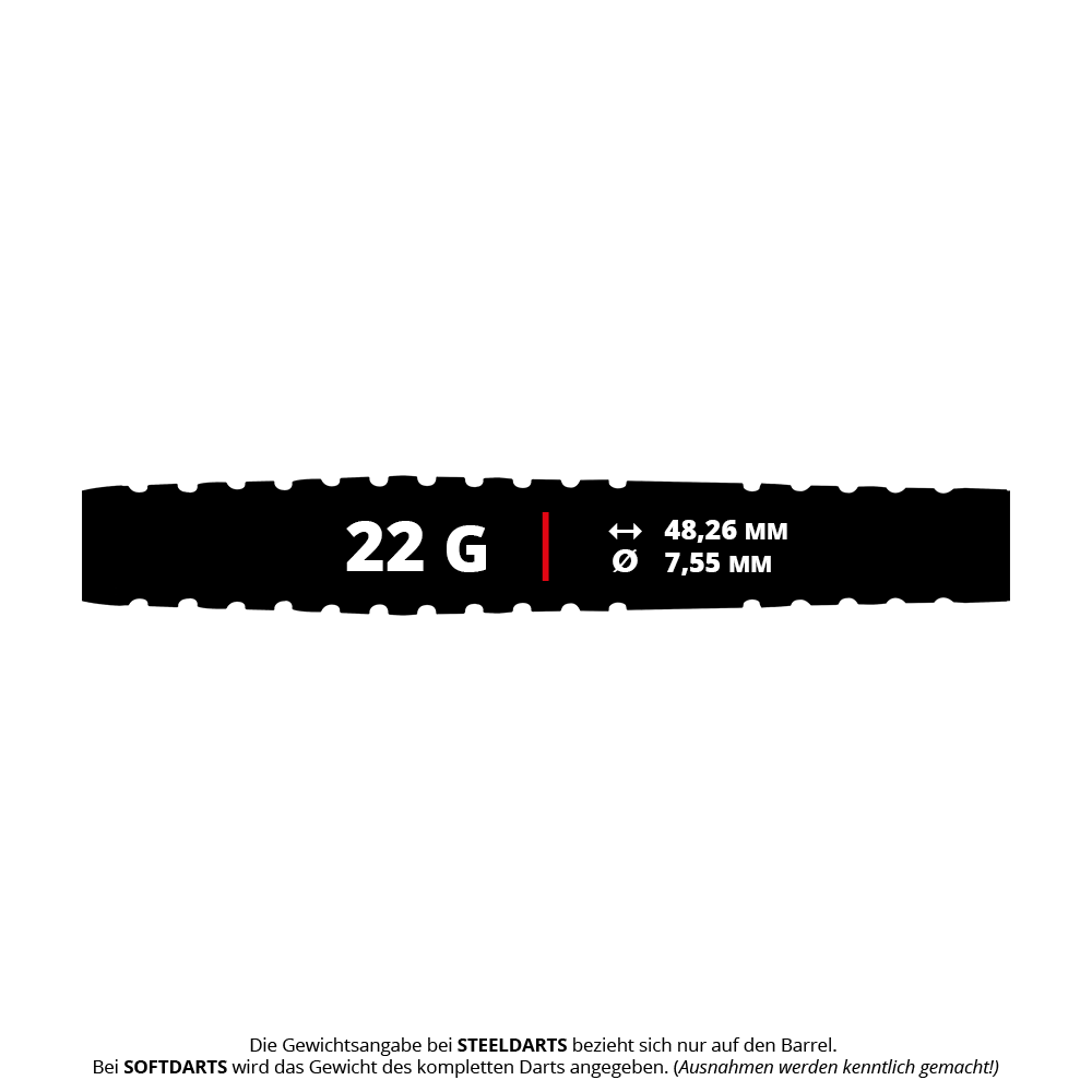 Dies ist ein Bild der Red Dragon Ascend Torpedo Softdarts mit 22g Gewicht. Die Softdarts eignen sich ideal für präzises Dartspiel.