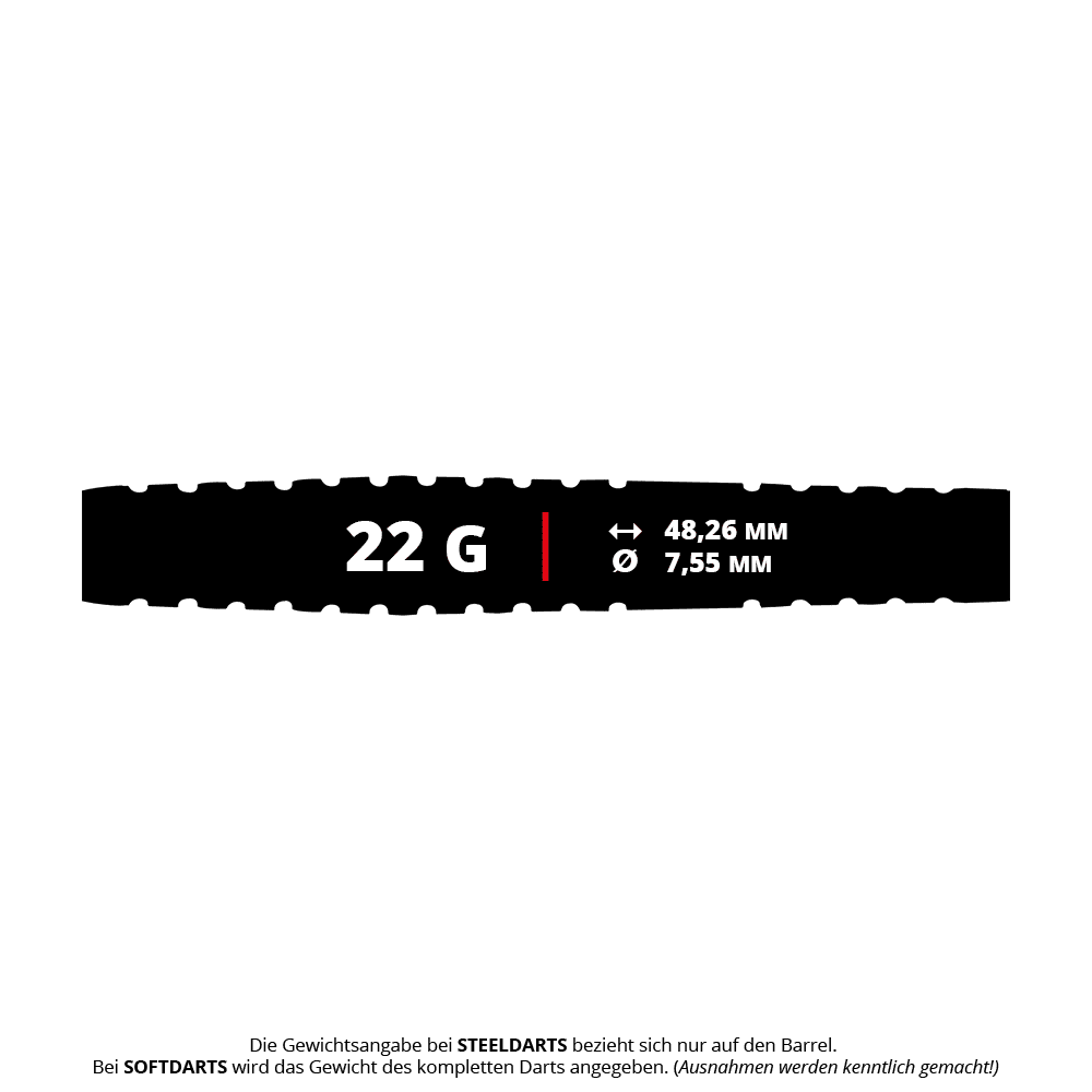 Měkké šipky Red Dragon Ascend Torpedo - 22g Dies ist ein Bild der Red Dragon Ascend Torpedo Softdarts mit 22g Gewicht. Die Softdarts eignen sich ideal für präzises Dartspiel.
