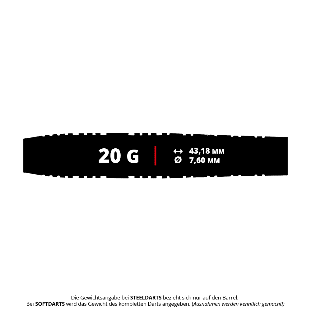Šipky Red Dragon Luke Humphries Prestige Soft - 20g Das Bild zeigt die Red Dragon Luke Humphries Prestige Softdarts mit 20 Gramm Gewicht. Die Softdarts sind für präzises Werfen und hochwertige Verarbeitung bekannt.