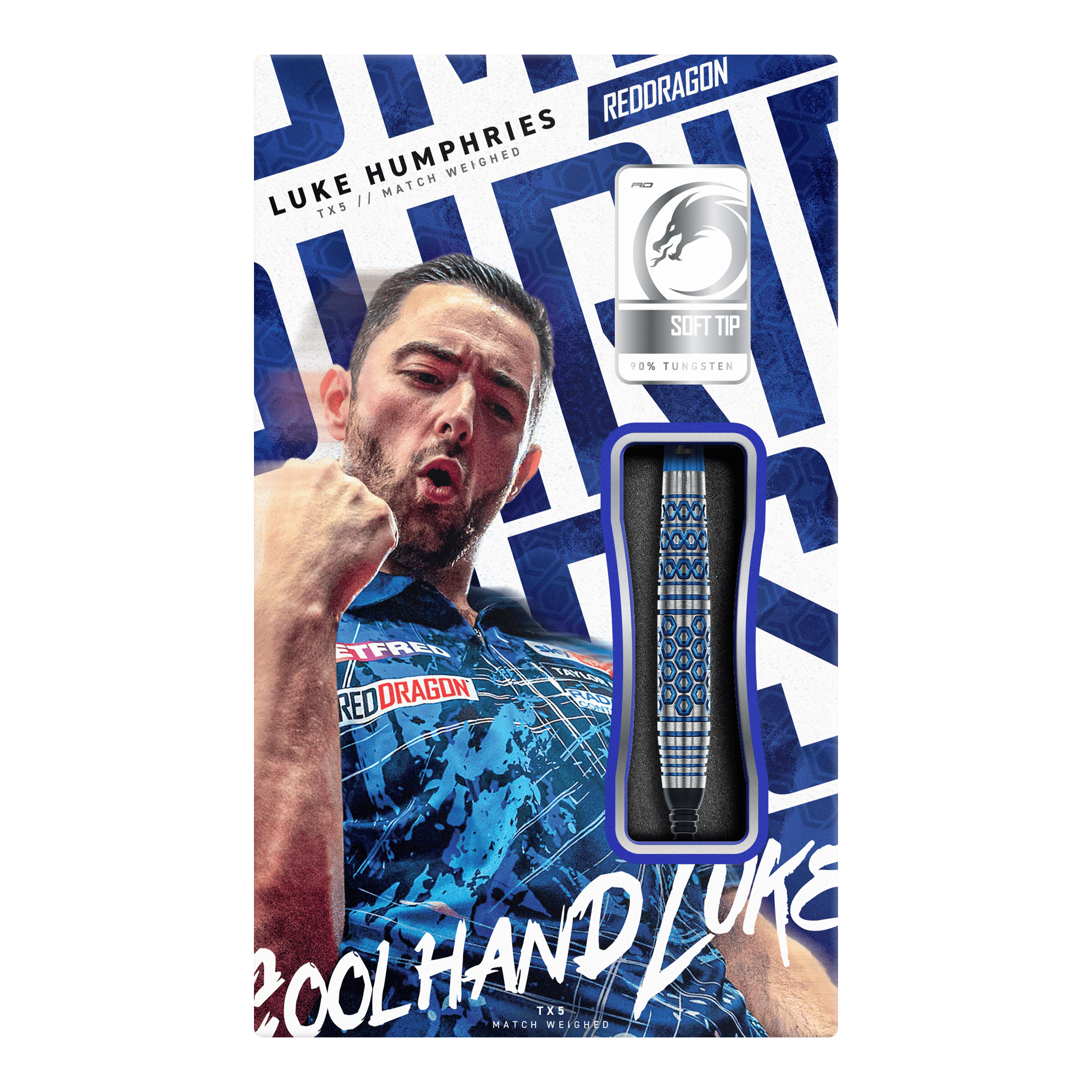 Šipky Red Dragon Luke Humphries TX5 měkké - 20g Diese Grafik stellt die Red Dragon Luke Humphries TX5 Softdarts - 20g dar. Es handelt sich um hochwertige Softdarts mit Luke Humphries Design.