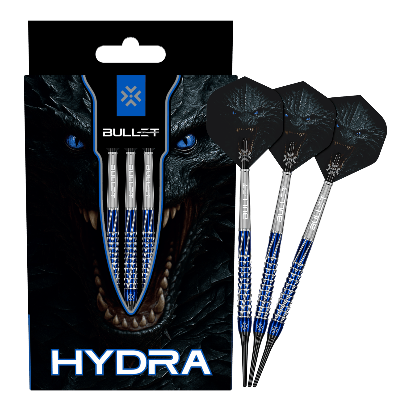 Bullet Hydra Softdarts - 20g Darts werden vollständig und aus mehreren Winkeln gezeigt. Das Bild vermittelt einen vollständigen Eindruck des gesamten Produkts.
