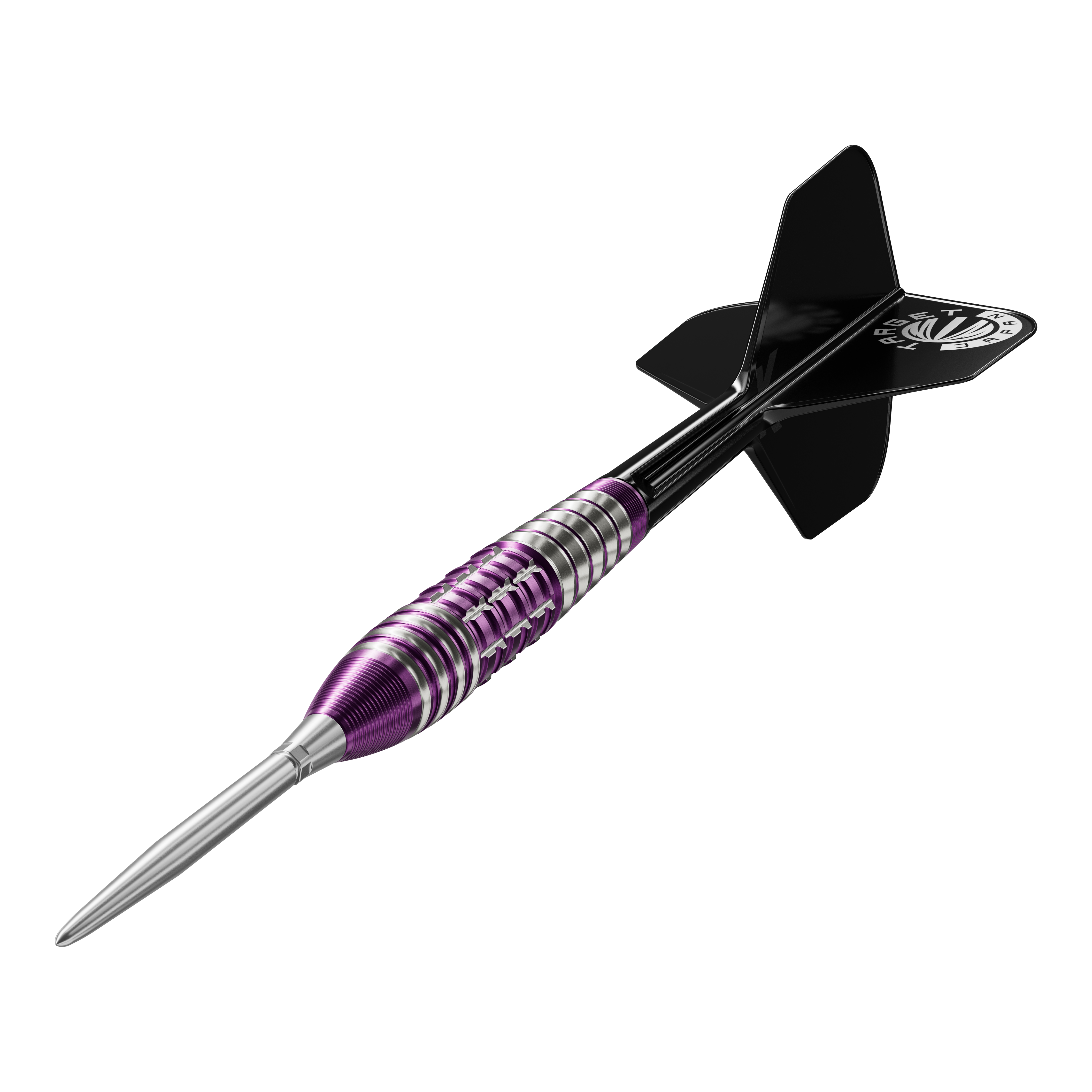 Šipky Target Japan Prime Series Tung Suk Zenith GEN1 Swiss Point Steeldarts - 23g Dies ist ein Steeldart aus der Target Japan Prime Serie in der Ausführung "Tung Suk Zenith GEN1 Swiss Point" mit 23g Gewicht. Der Dart hat ein auffälliges Design mit lila und silbernen Ringen und schwarzen Flights.