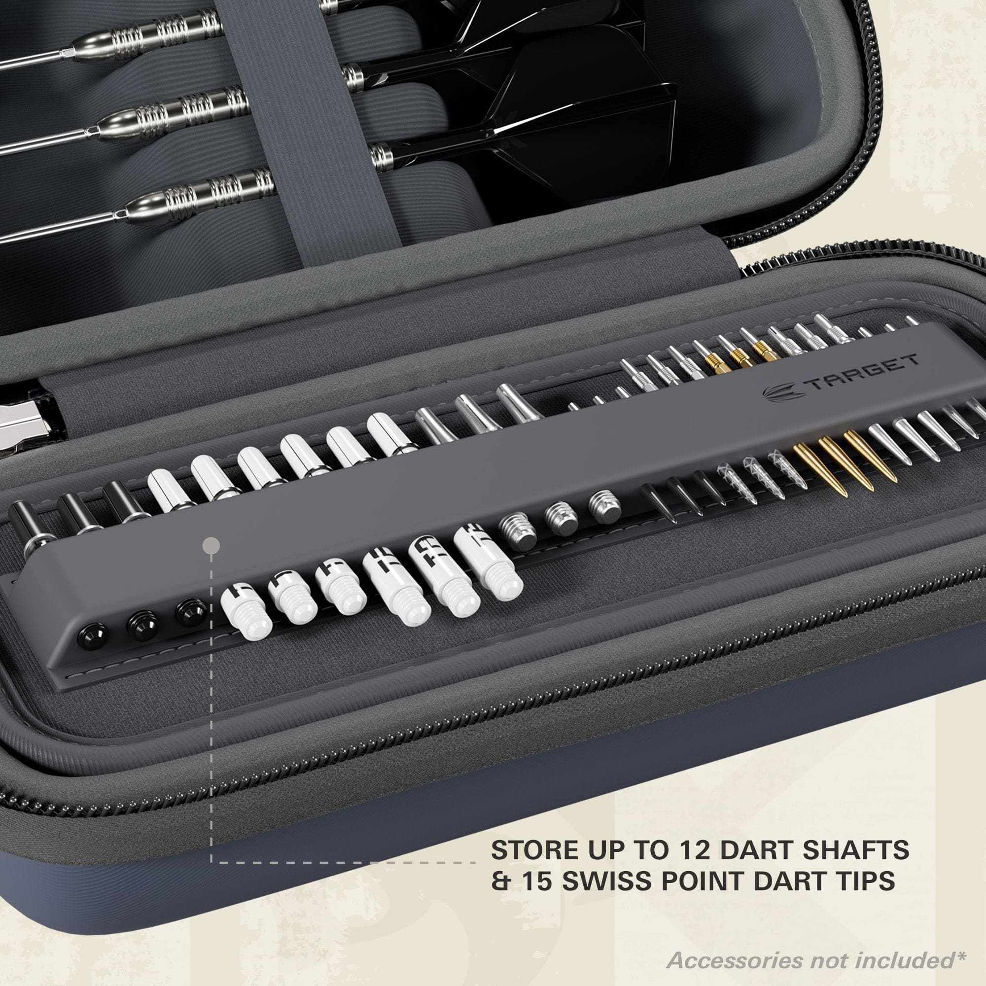Pouzdro na šipky Target BOA Das Bild zeigt ein Target BOA Dartcase in den Farben Navy und Dunkelgrau. Es ist eine praktische Tasche für Dartspieler.