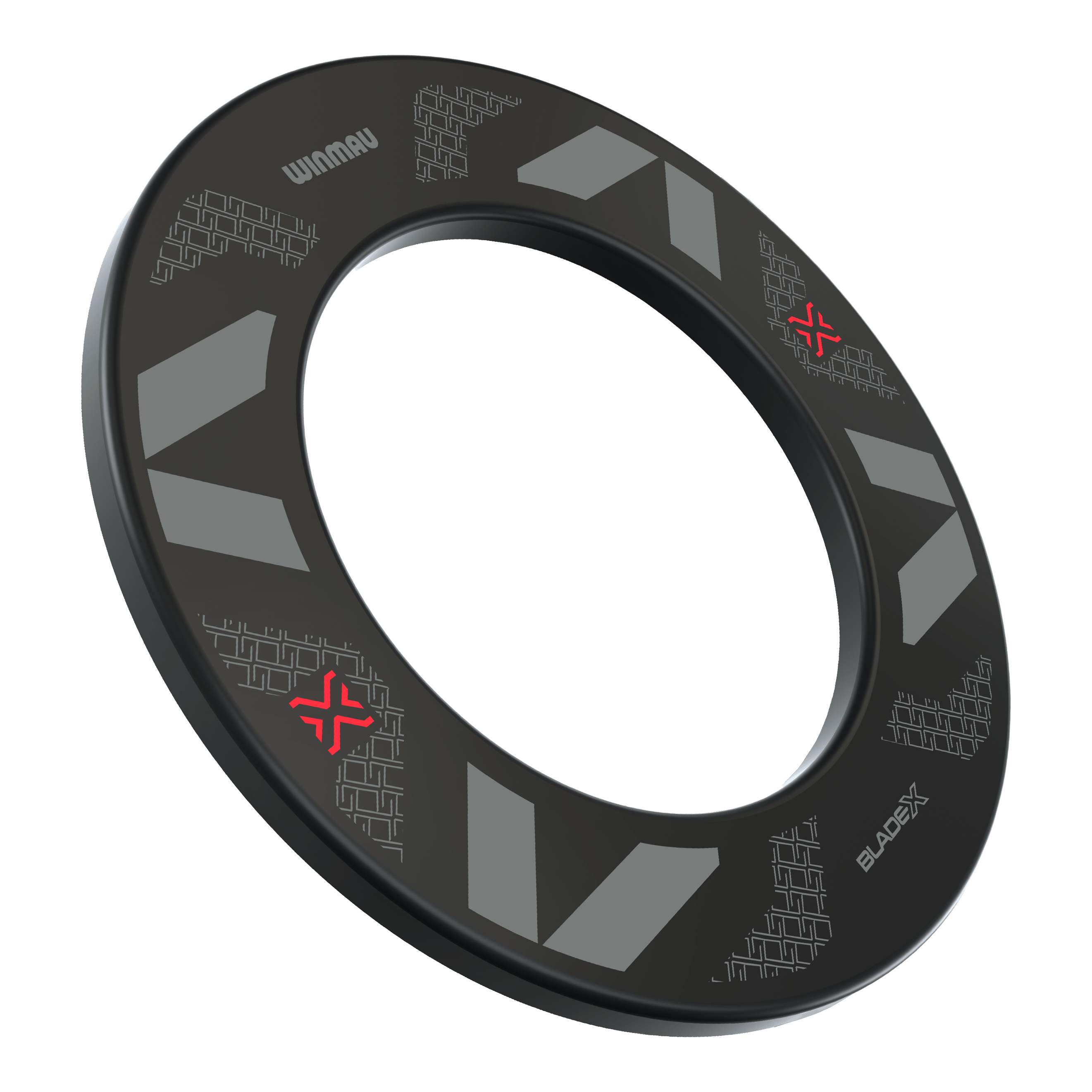 Kryt terče Winmau Blade X Das Bild zeigt das Produkt Winmau Blade X Dartboard Surround. Es handelt sich um einen schwarzen Dartboard-Surround zur Abdeckung und zum Schutz der Wand.