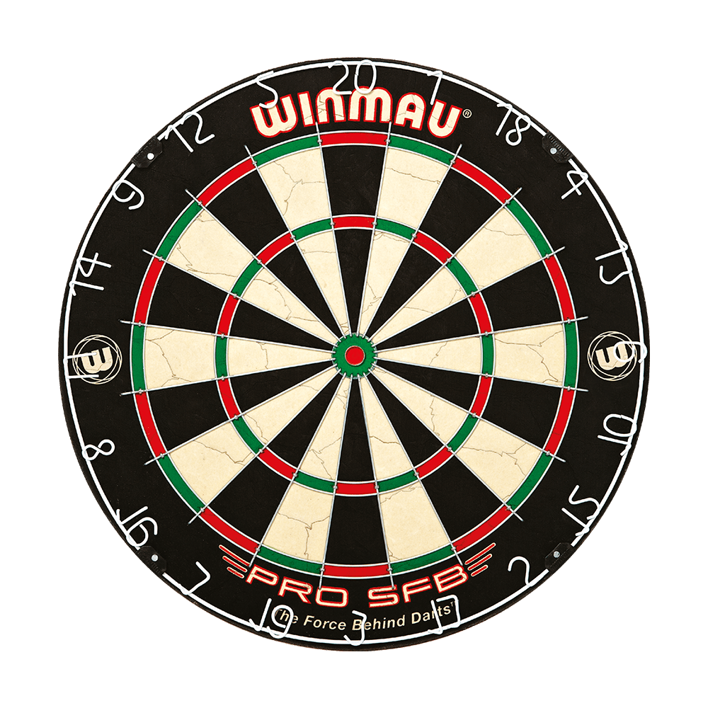 1602_Winmau_Pro_SFB_Dartboard_1Fx9cZbulZ9yaC Winmau Pro SFB Dartboard in detaillierter Ansicht. Die Zahlen und Sektoren sind klar sichtbar.