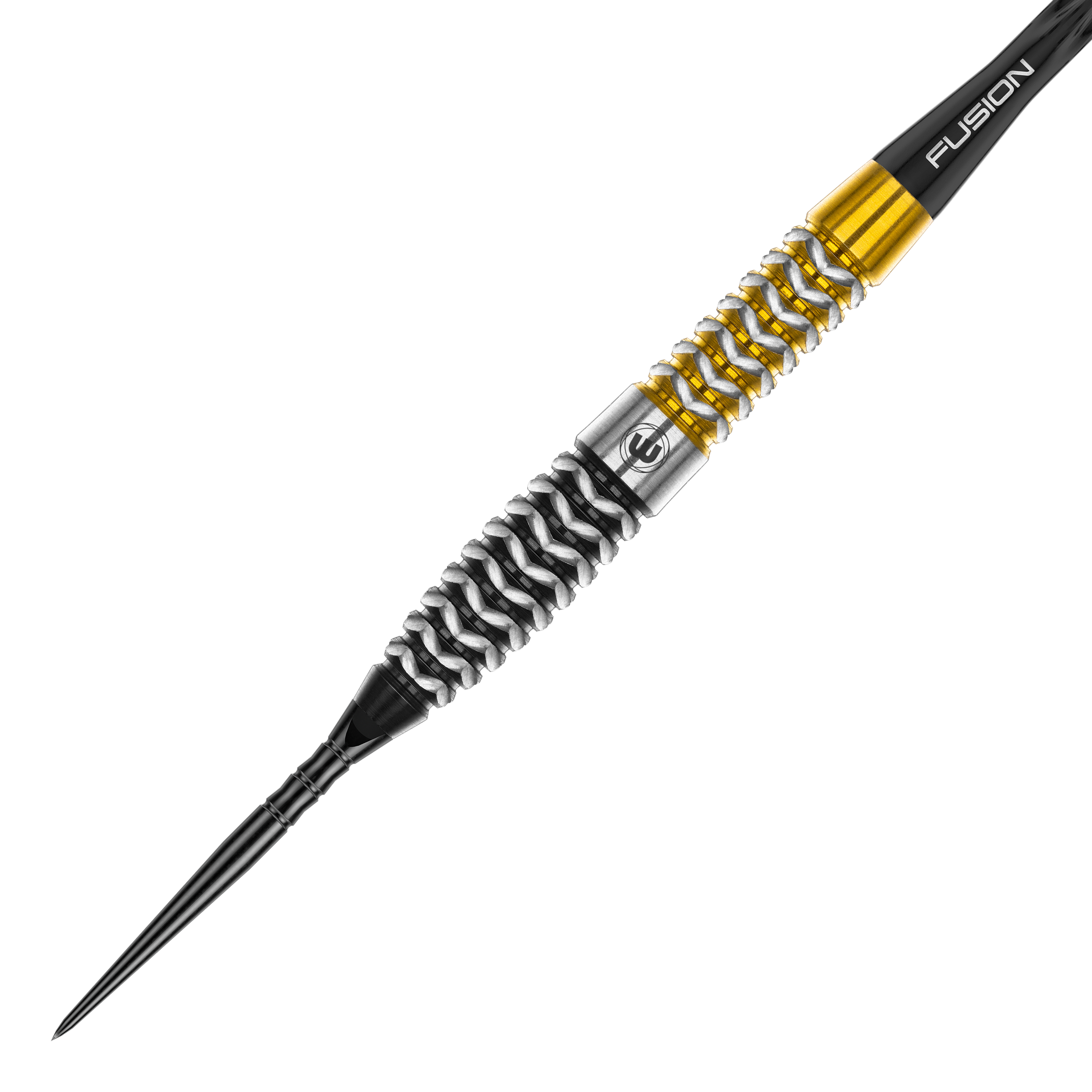 Abgebildet ist ein Winmau Exion Torpedo Switch Point Steeldart. Zu sehen ist der Dartpfeil aus einer anderen Perspektive.