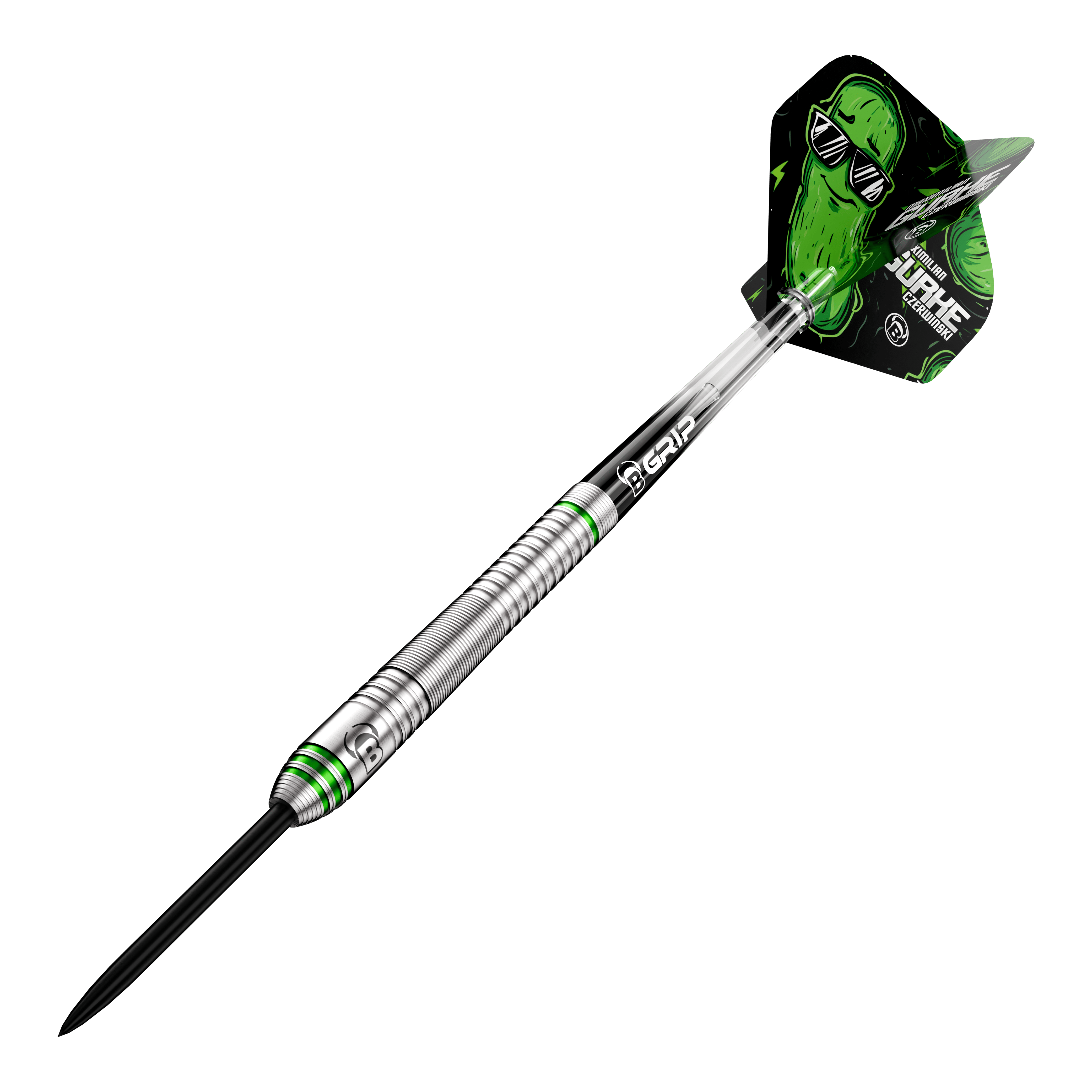 Bulls Max Czerwinski Okurkové Steeldarts - 23g Bulls Max Czerwinski Gurke Steeldarts mit 23 Gramm Gewicht. Die Abbildung präsentiert das Produkt aus einem anderen Blickwinkel.