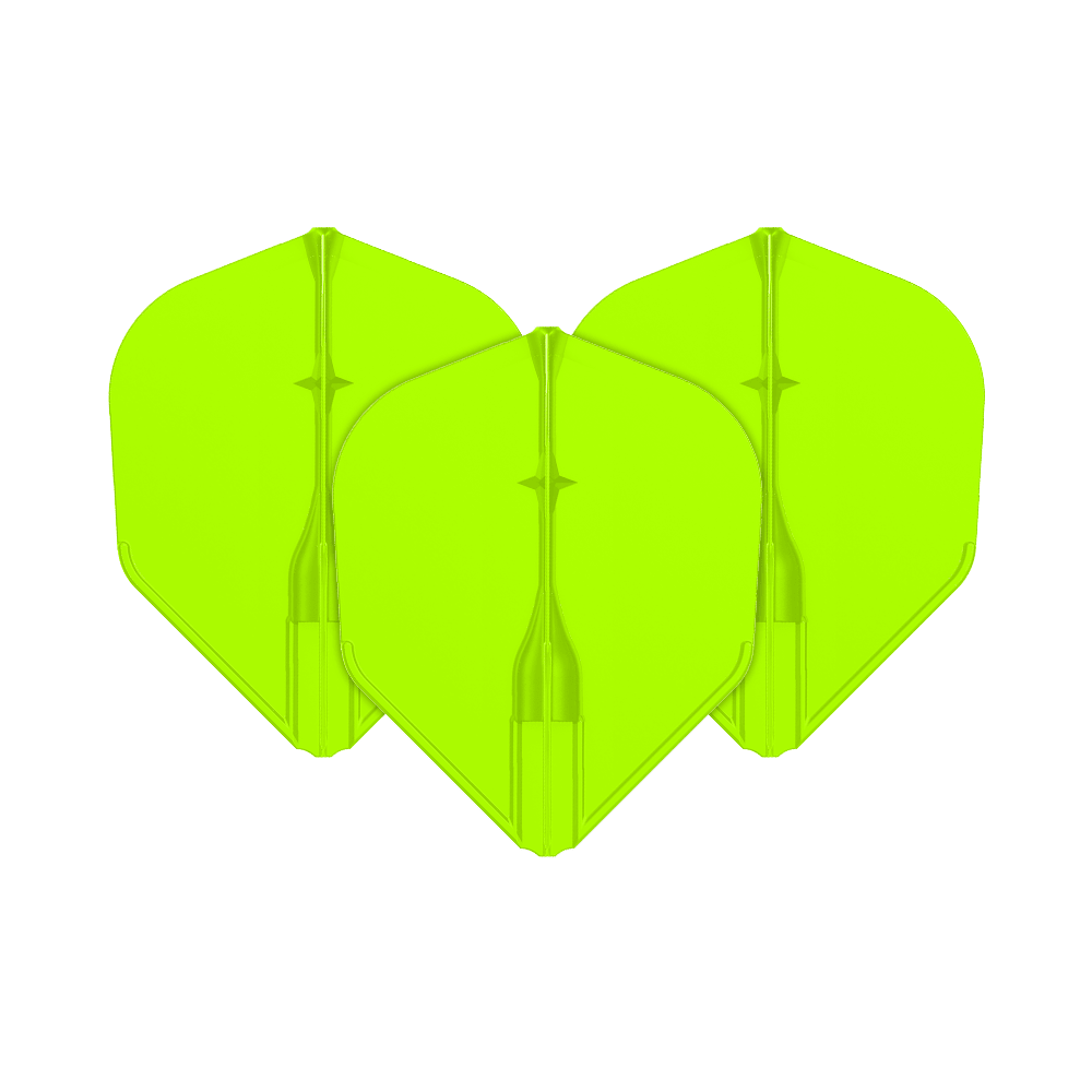 Lety L-L-Style3EZ Auf dem Bild sind drei neon-grüne Dart-Flights zu sehen. Sie sind nebeneinander angeordnet und haben eine klassische Pfeilform.