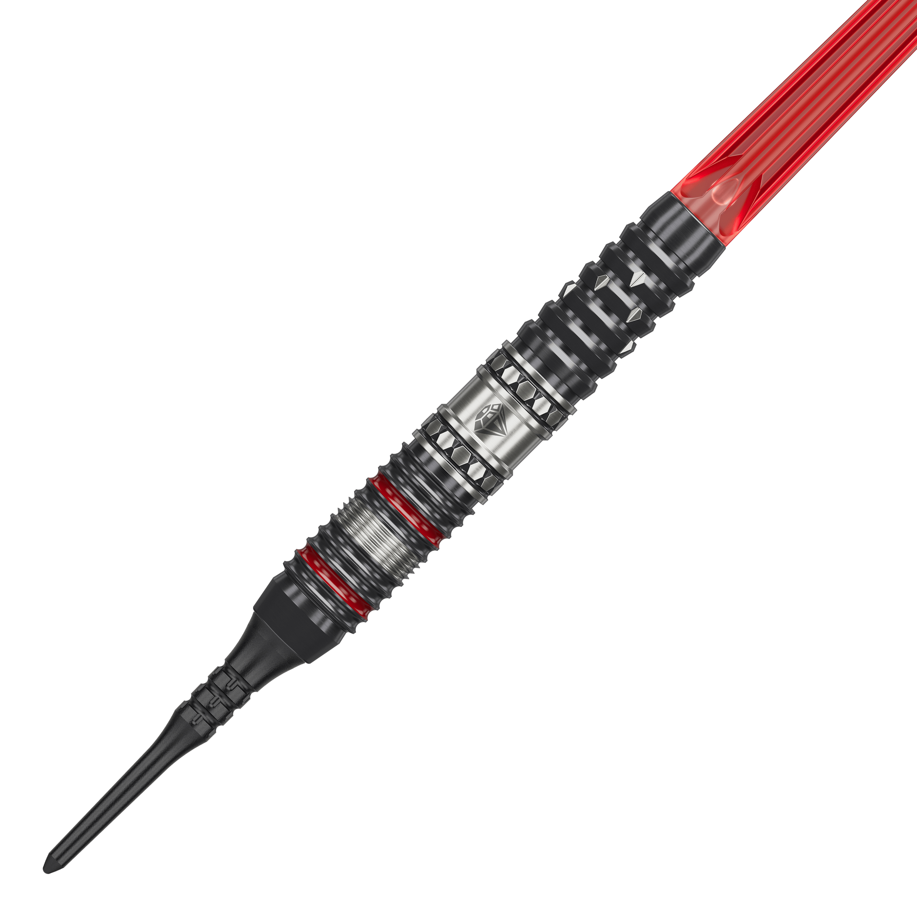 Měkké šipky Target Japan Prime Series Diamond GEN3 - 18g Das Bild zeigt einen Softdartpfeil aus der Produktreihe "Target Japan Prime Series Diamond GEN3" mit 18g Gewicht. Der Pfeil hat ein metallisches Design mit roten Akzenten und einer schwarzen Kunststoffspitze.