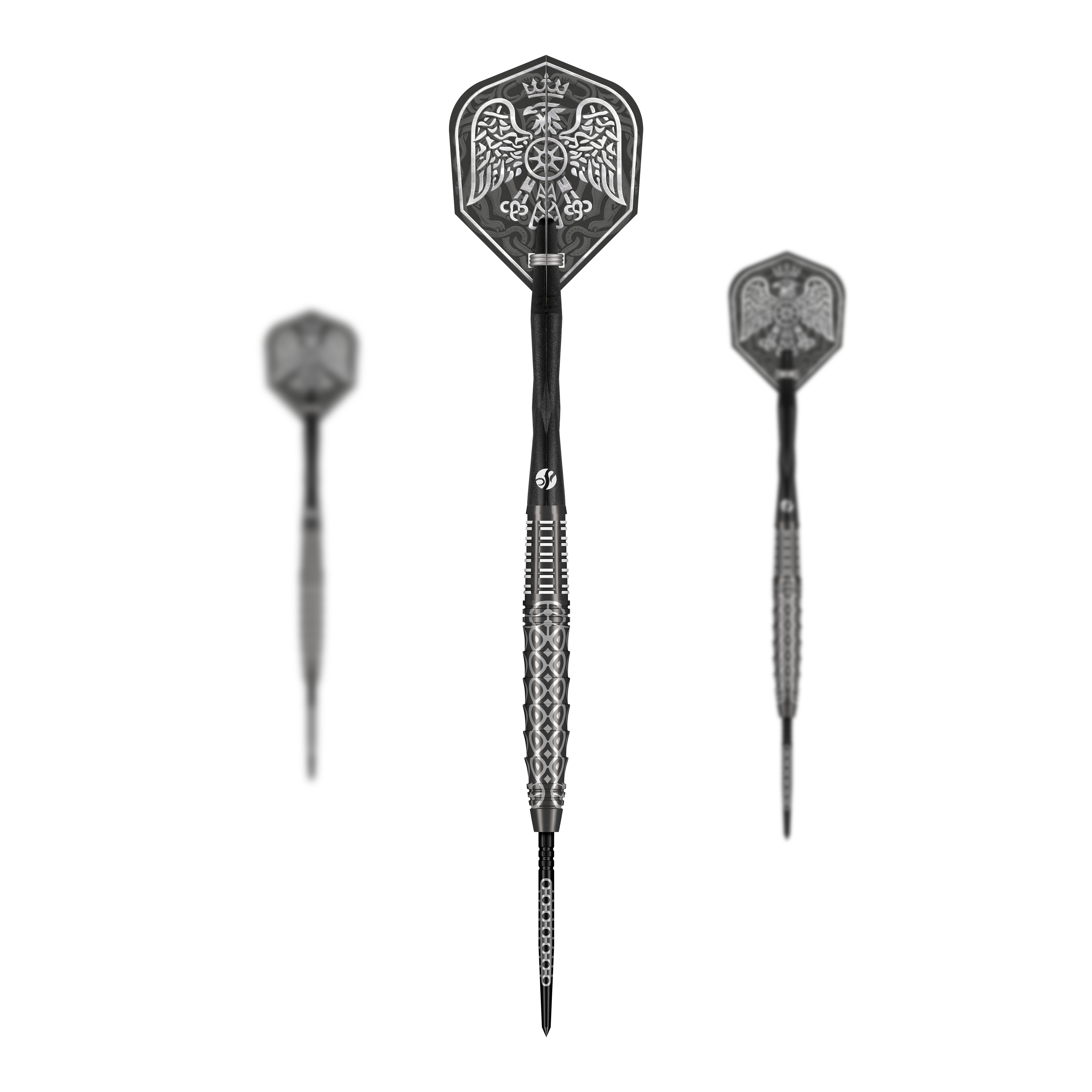 Ocelové šipky Shot Goths Wulfaz Turbo Point - 23g Das Bild zeigt das Shot Goths Wulfaz Turbo Point Steeldarts - 23g Set. Alle Teile des Dart Sets sind deutlich zu erkennen.