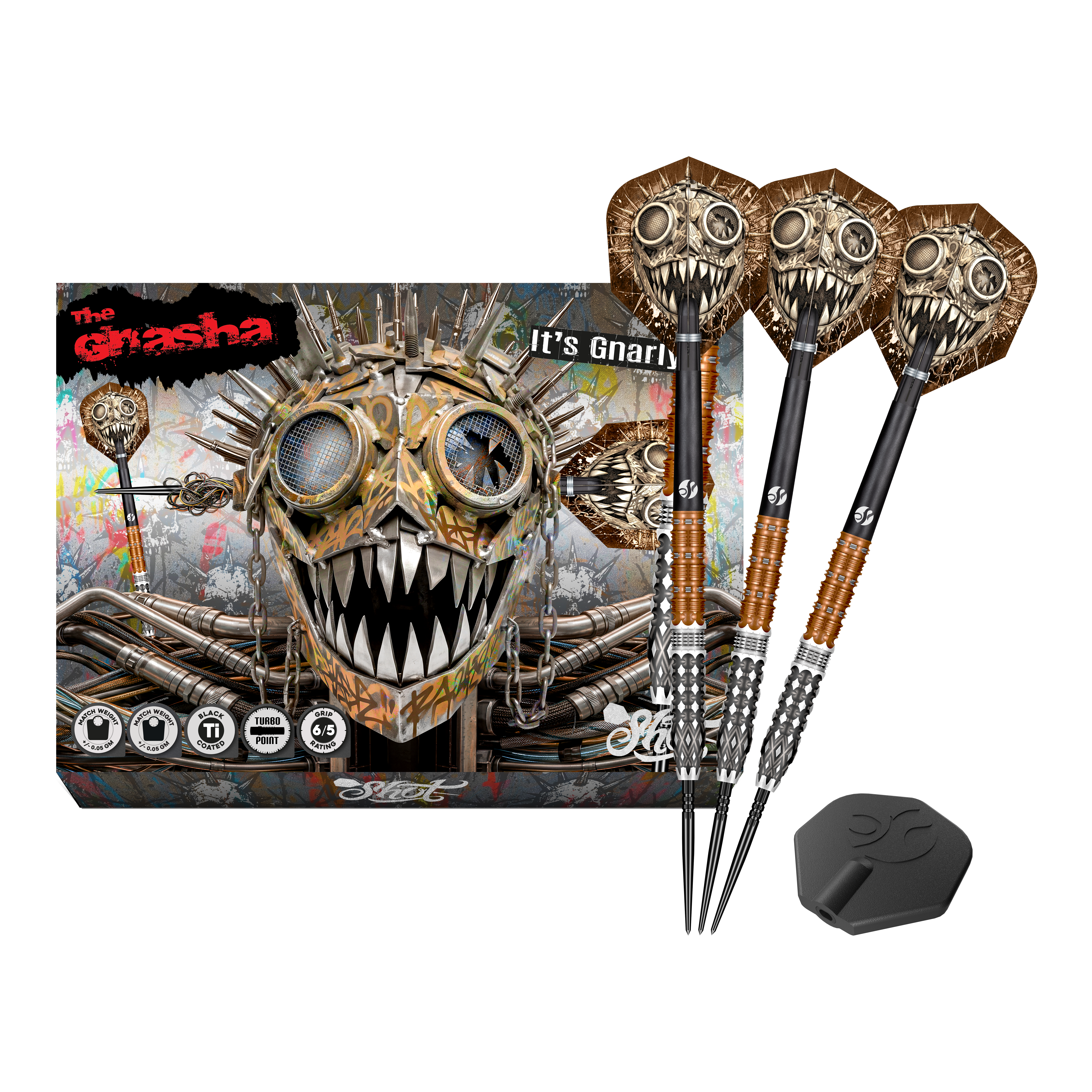 Ocelové šipky Shot Gnarly Gnasha Turbo Point - 23g Dieses Bild stellt die Shot Gnarly Gnasha Turbo Point Steeldarts mit 23g vollständig dar. Das Set ist ideal für Dart-Liebhaber.