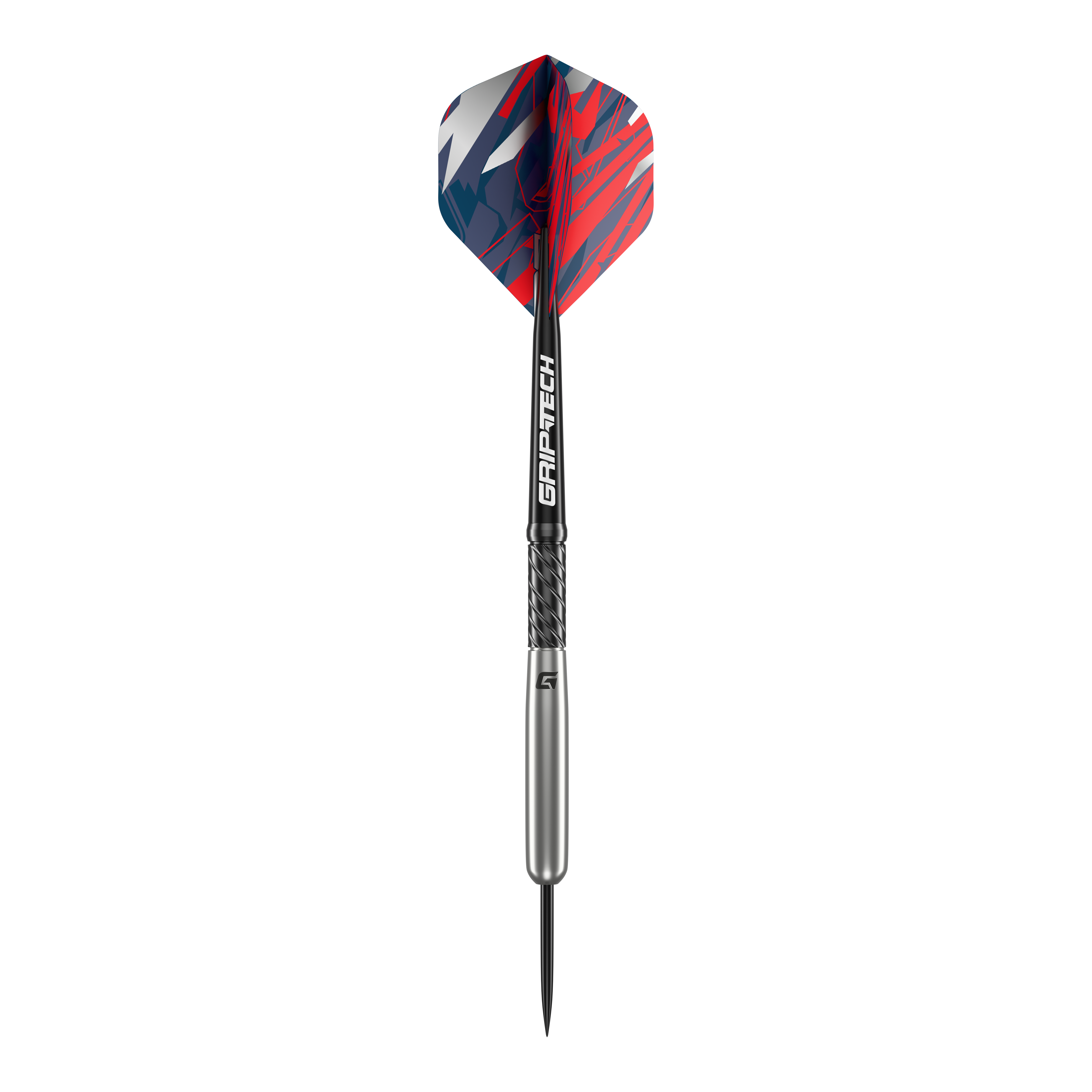 Šipky GOAT Homerun Baseball Tungsten Steel Das Bild zeigt den GOAT Homerun Baseball Tungsten Steeldart. Der Dart hat auffällige Flights in Rot, Blau und Weiß sowie einen silbernen Schaft mit der Aufschrift "GRIP-TECH".