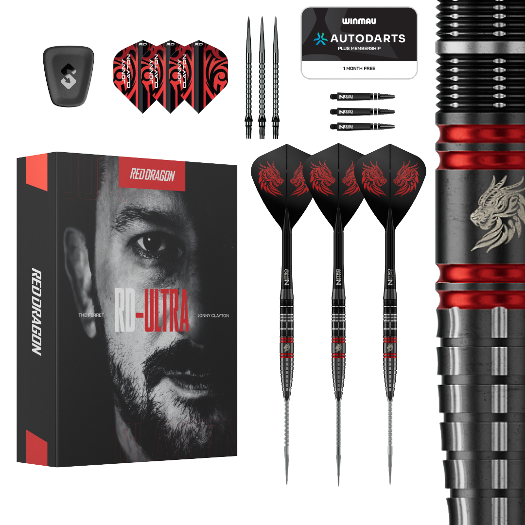 Ocelové šipky Red Dragon Jonny Clayton RD-ULTRA Switch Point - 22g Auf dem Bild ist das Produkt Red Dragon Jonny Clayton RD-ULTRA Switch Point Steeldarts - 22g zu sehen. Die Steeldarts befinden sich vor einem weißen Hintergrund.