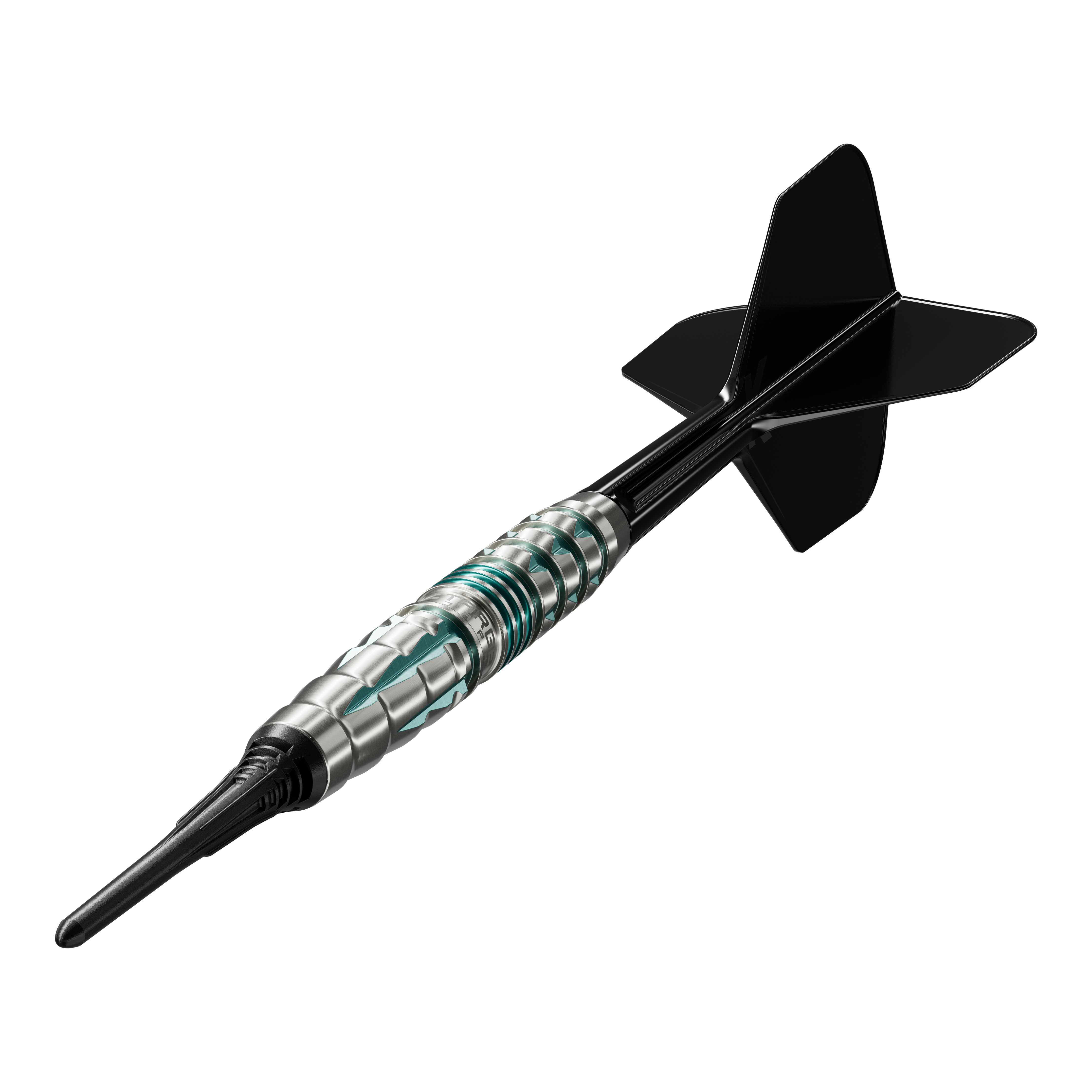 Auf dem Foto ist das Produkt Target Black Marque Pierce Softdarts - 18,5g zu sehen. Diese Darts haben ein elegantes Design und eignen sich ideal für Softdart-Liebhaber.