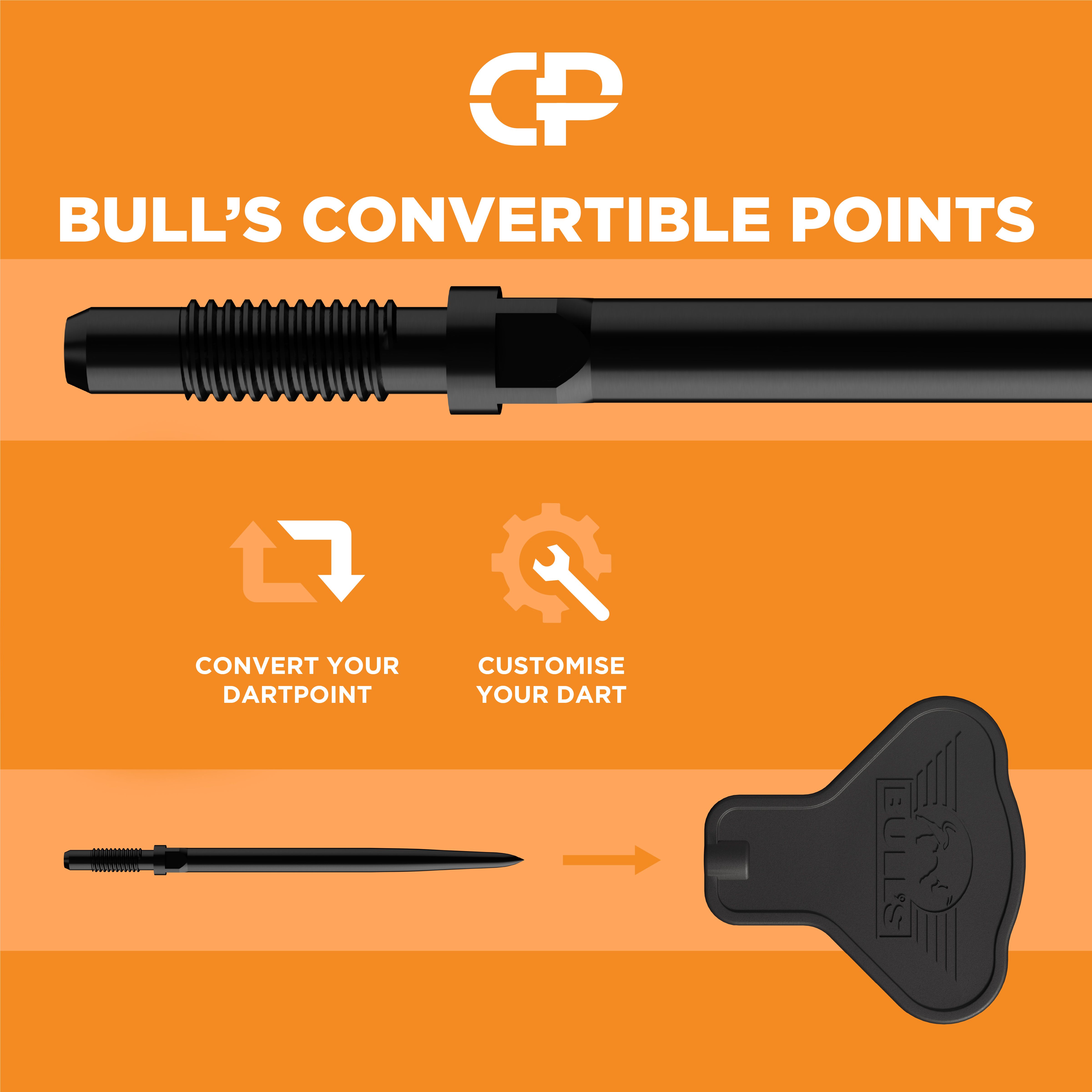 Nástroj pro konvertibilní body Bulls NL Auf dem Bild ist das Bulls NL Convertible Points Tool zu sehen. Dieses Werkzeug wird zum einfachen Wechseln von Dartspitzen verwendet.