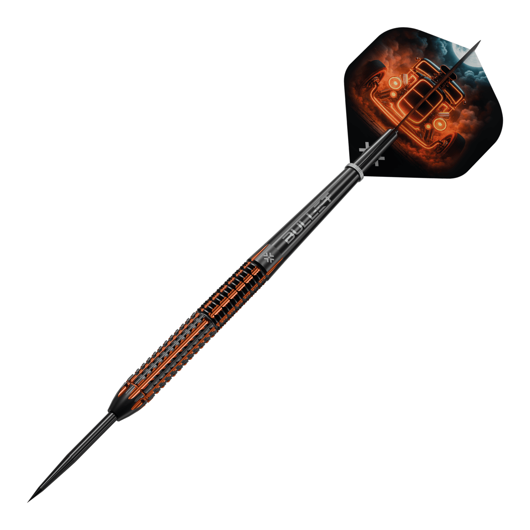 Ocelové šipky Bullet Hotrod Bullet Hotrod Steeldarts werden abgebildet. Der Fokus liegt auf einem Dartpfeil aus der Produktreihe.