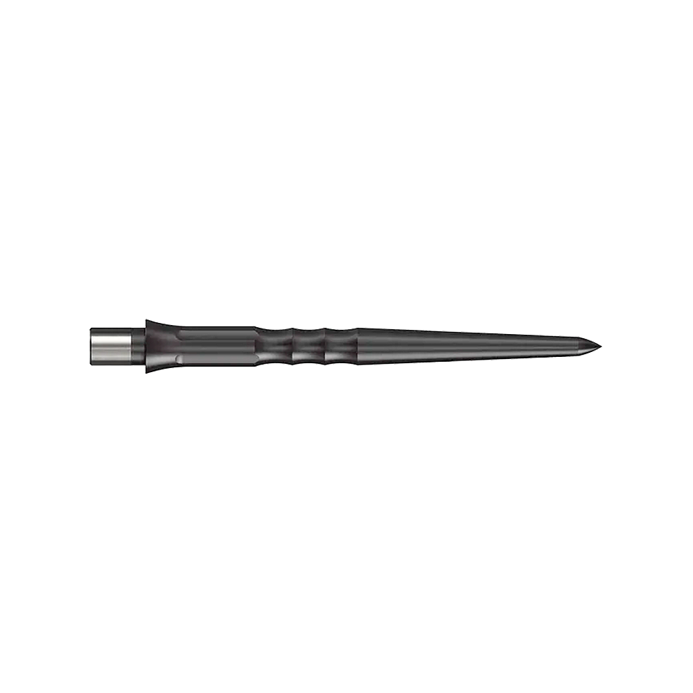 Mission Caliburn EVO System Steel Dart Tips - Ripple - NoLip - Black Das Bild zeigt eine schwarze Steeldartspitze mit Riffelung. Die Spitze ist 28 mm lang und hat kein Lip-Ende.
