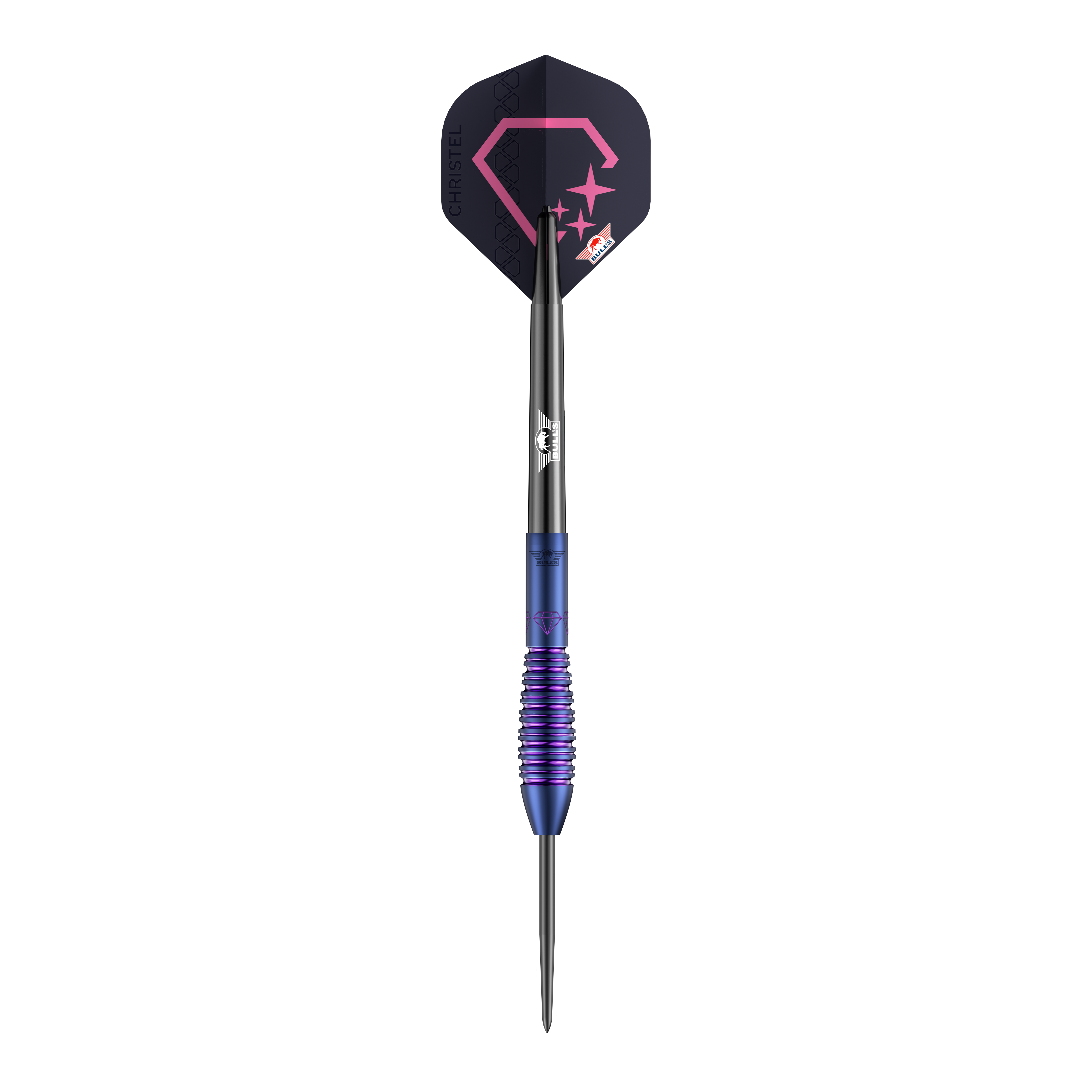 Das Foto zeigt die Bulls NL Christel Timmermans Satellite 90 Steeldarts 25g. Diese Darts sind bekannt für ihre präzise Verarbeitung.