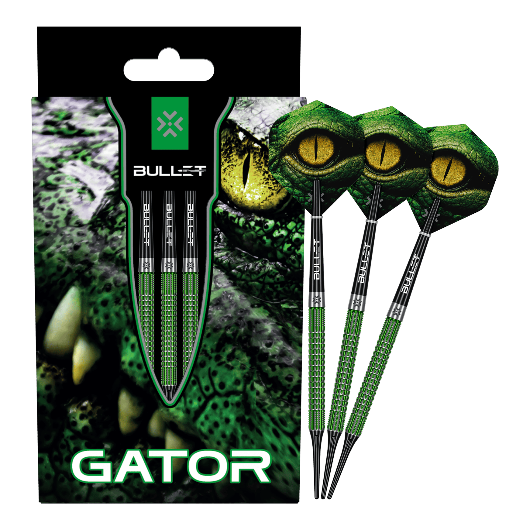 Šipky Bullet Gator Softdarts - 20g Die Abbildung zeigt das Produkt Bullet Gator Softdarts - 20g. Es handelt sich um ein Set von Softdarts mit einem Gewicht von 20 Gramm.