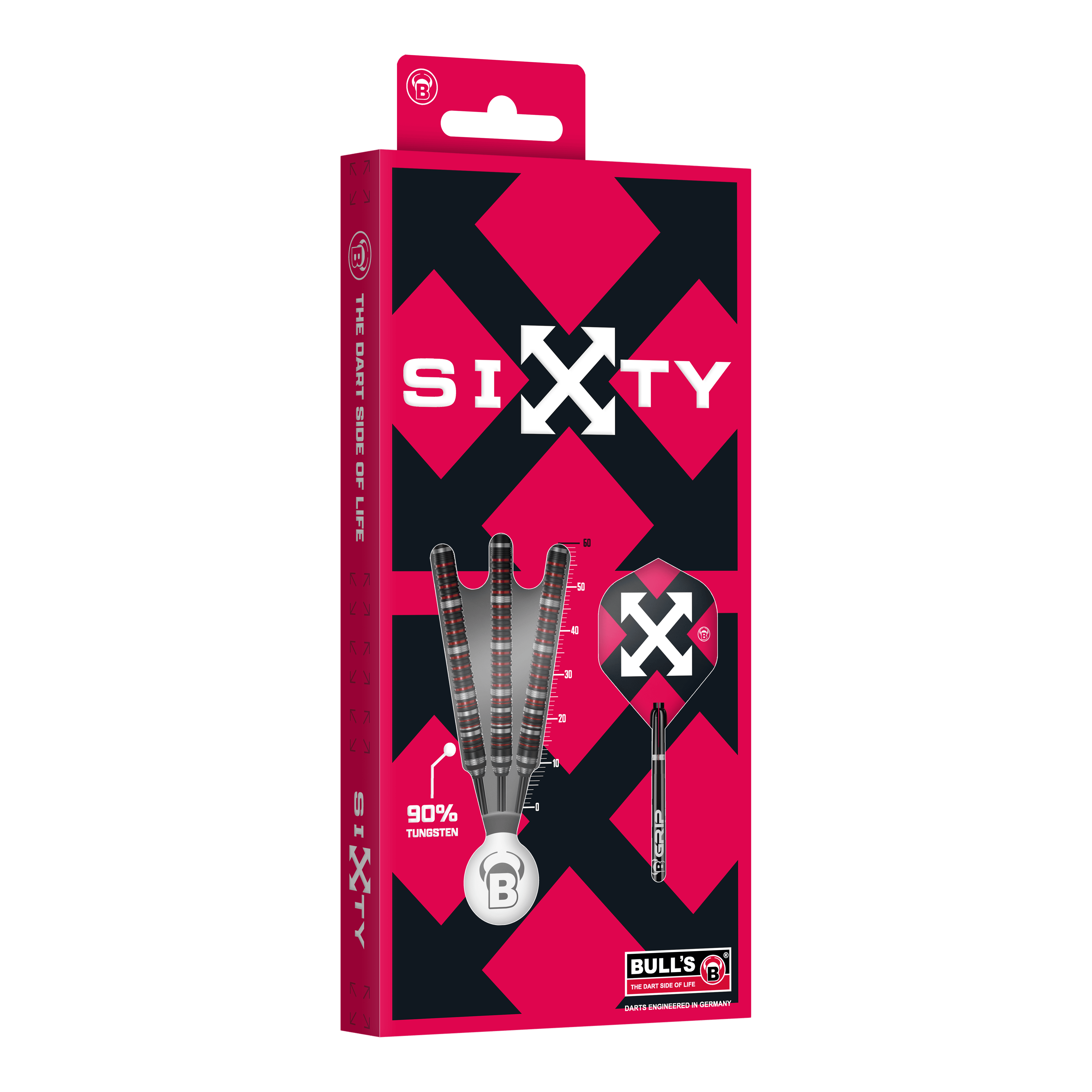 Šipky Bulls Sixty S2 ocelové Hier sind die Bulls Sixty S2 Steeldarts abgebildet. Die Steeldarts haben ein schlankes Design und eignen sich für professionelle Spieler.