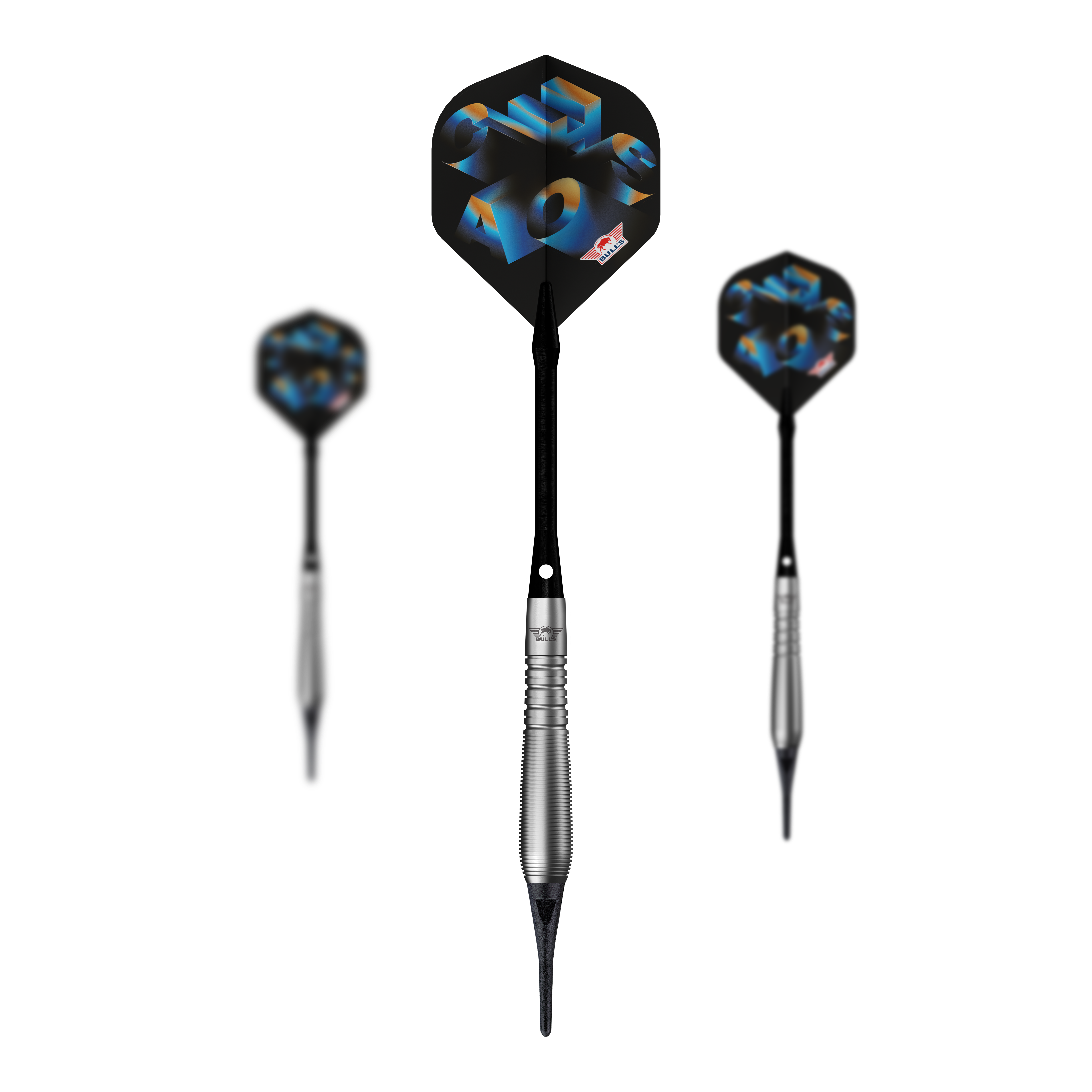 Šipky Bulls NL Chaos Blue Soft - 19g Abgebildet ist ein Set Bulls NL Chaos Blue Softdarts mit 19g. Die Softdarts sind blau und werden als komplettes Set präsentiert.
