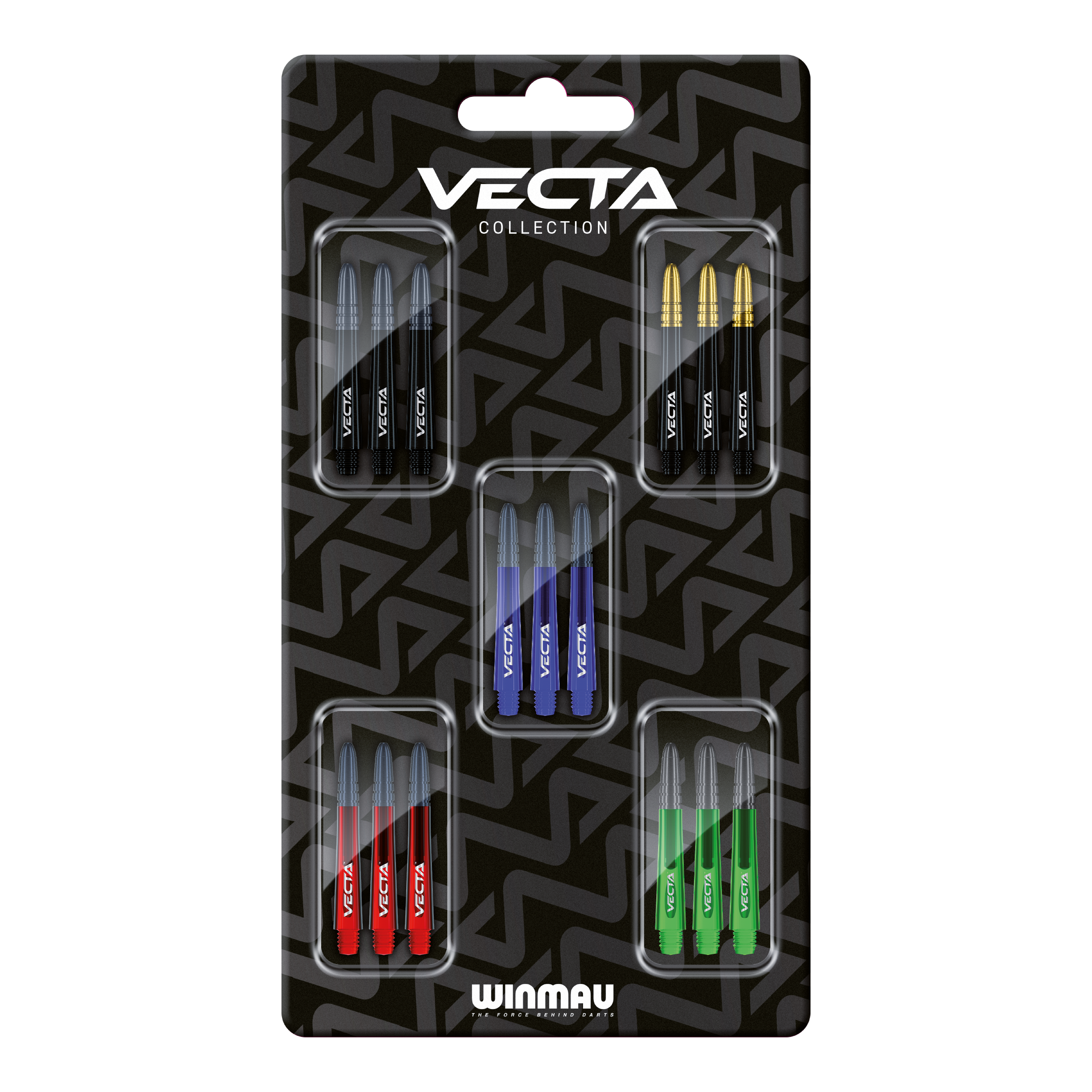 Kolekce shaftů Winmau Vecta Abgebildet ist die Winmau Vecta Shaft Collection. Diese Produkte sind hochwertige Dartschäfte.