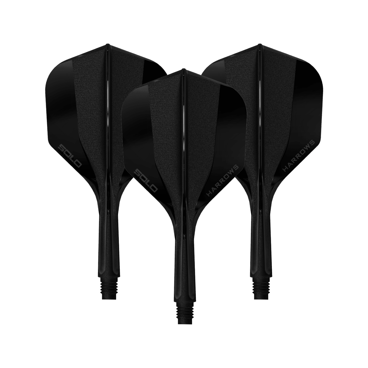 Hier sieht man ein Harrows Solo No6 Flight Shaft System in Schwarz, 20mm, 1 Set. Das Produkt wird aus der Seitenperspektive gezeigt.