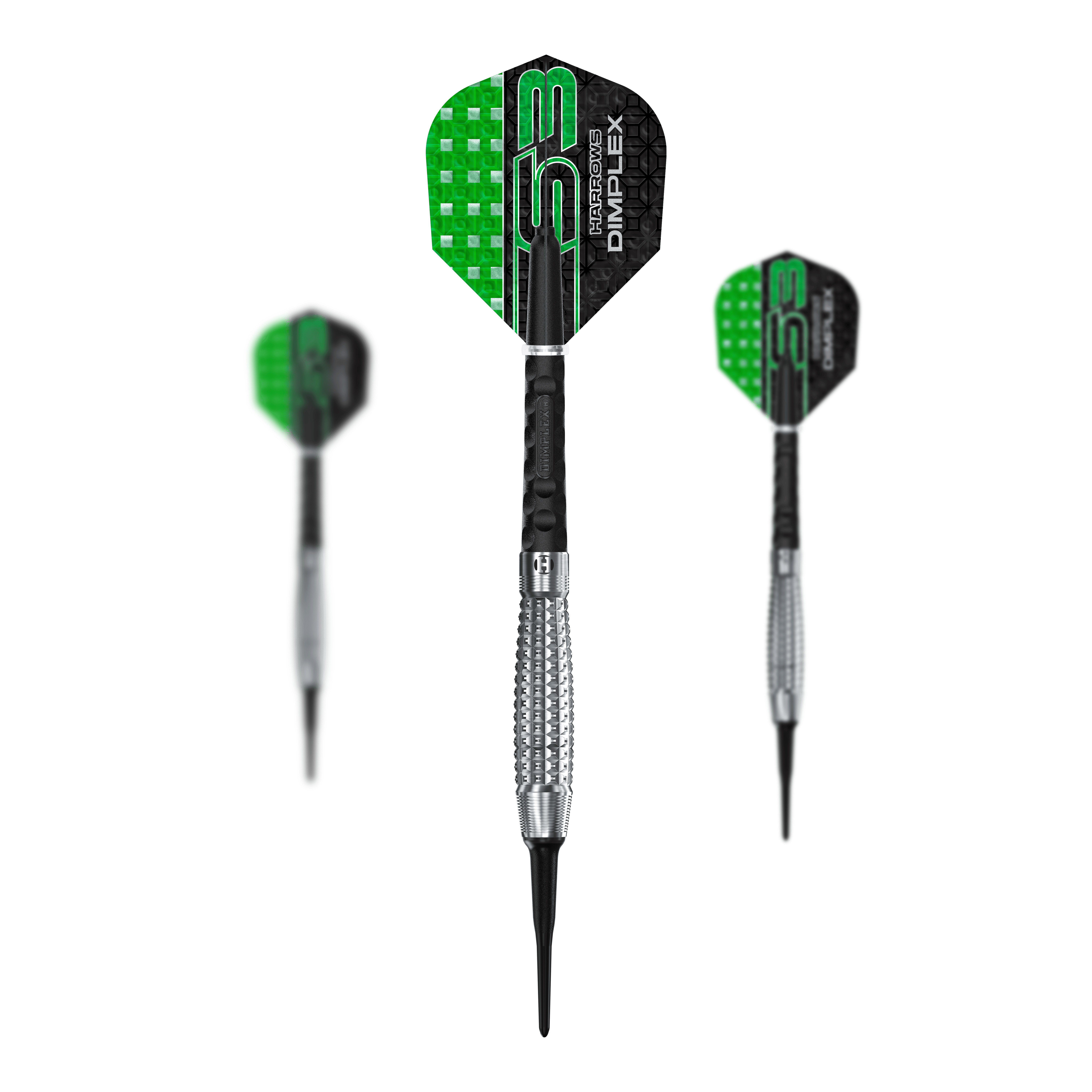 Měkké šipky Harrows Dimplex S3 Bomb Harrows Dimplex S3 Bomb Softdarts sind als Set abgebildet. Die Darts sind kompakt geformt.