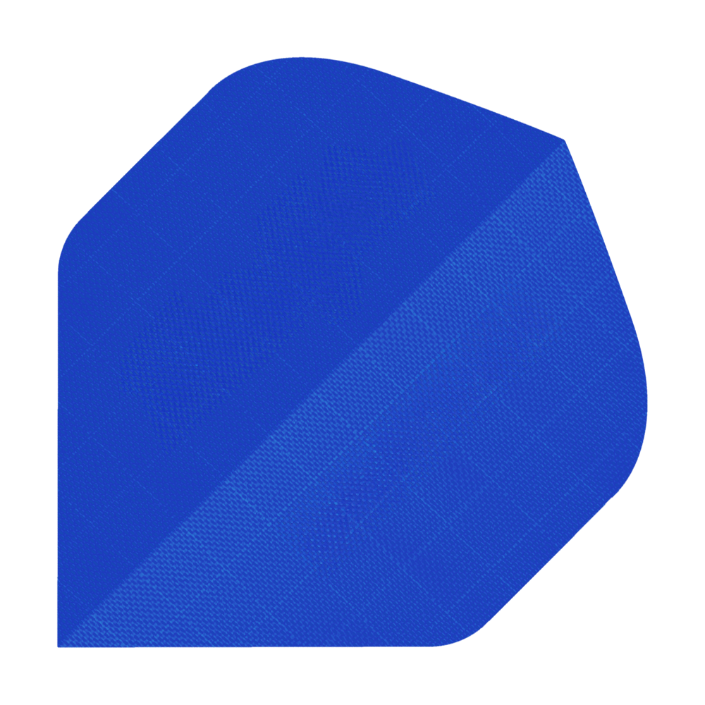 Nylonové letky - Standardní - MODRÉ Das Bild zeigt ein blaues Stück Nylon-Stoff in der Form eines Dart-Flights. Die Oberfläche hat eine feine, strukturierte Musterung.