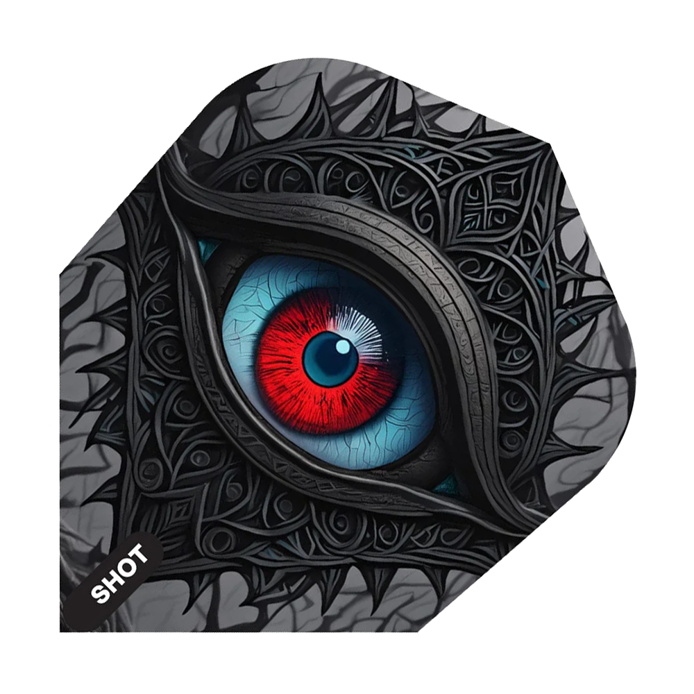 Das Bild zeigt die Shot Celt Balor Small Standard Flights. Diese Dart-Flights sind in einer kleinen Standardform gestaltet.