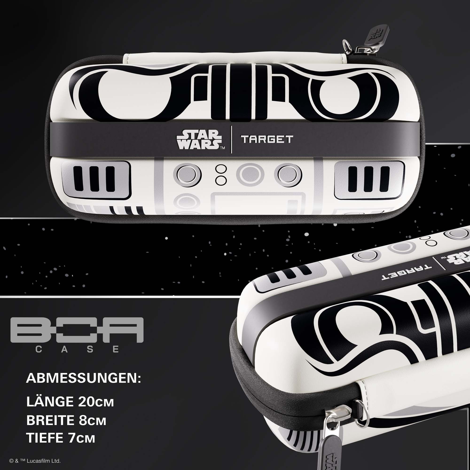 Pouzdro na šipky Target Star Wars Boa – Stormtrooper Auf diesem Bild sieht man das Target Star Wars Boa Dartcase im Stormtrooper Design. Das Dartcase ist im Stil der Star Wars Stormtrooper gestaltet.