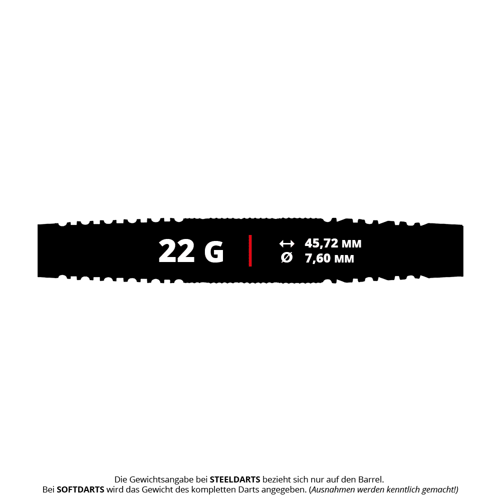 Das Foto zeigt die Red Dragon Amp Torpedo Softdarts mit einem Gewicht von 22g. Diese Softdarts überzeugen durch ihr torpedoförmiges Design.