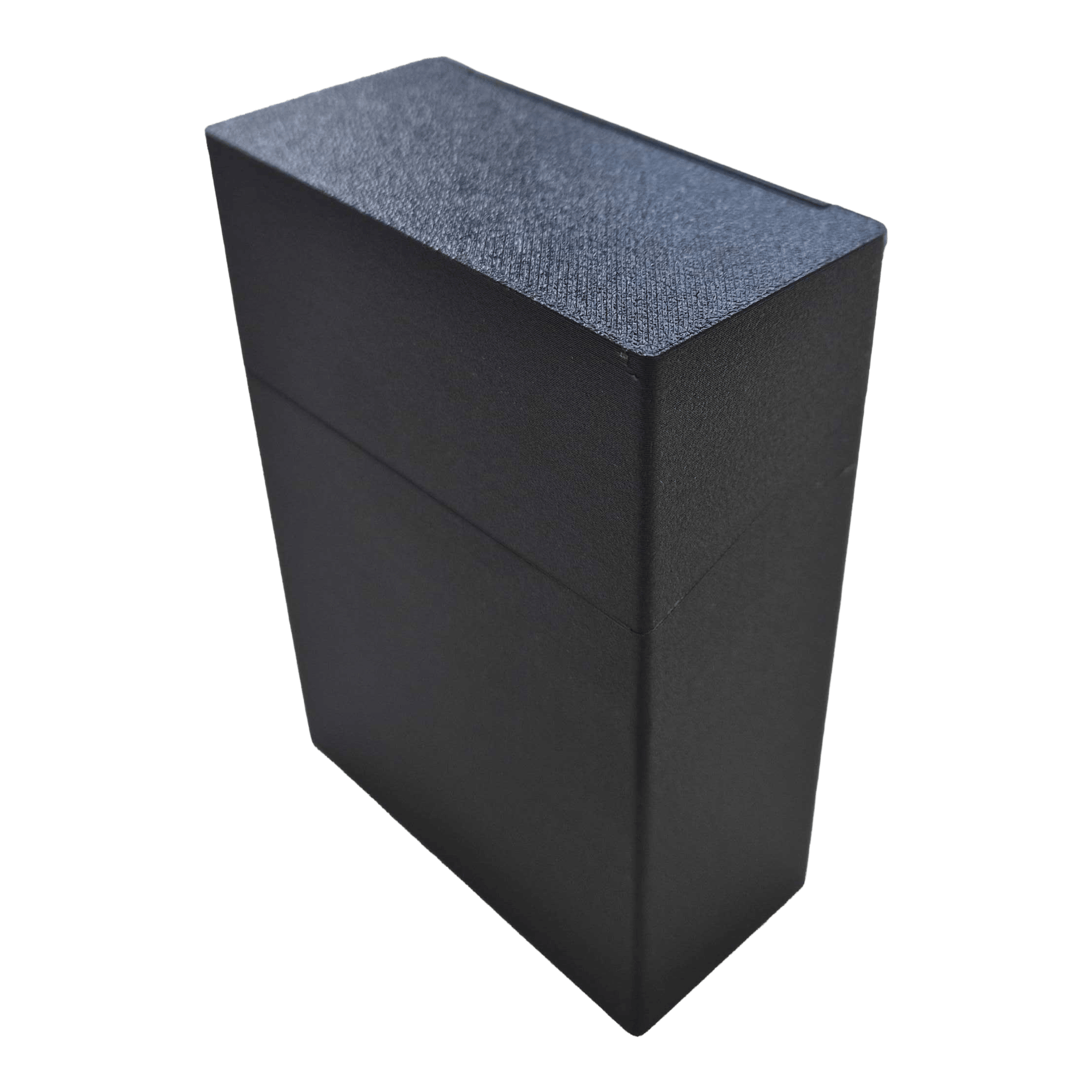 Pouzdro na šipky Smoke 180 s vlastním designem - černé Smoke 180 Dartcase mit eigenem Design in Schwarz ist geschlossen abgebildet. Das Motiv und die Form des Etuis sind sichtbar.