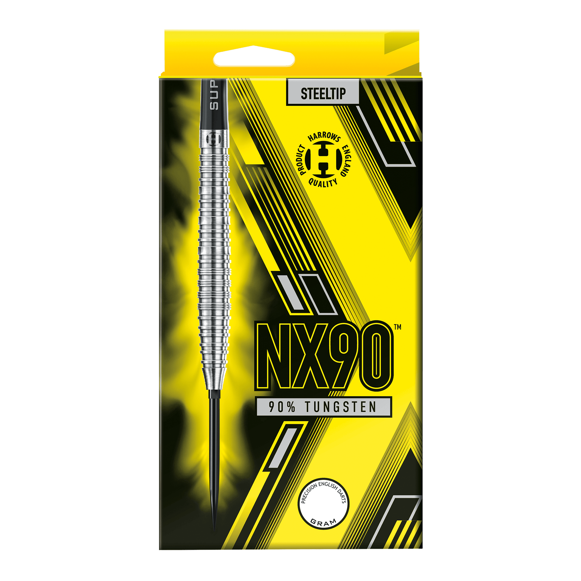 Harrows NX90 zúžené ocelové šipky s rychloupínáním Die Abbildung zeigt die Harrows NX90 Tapered Quick Point Steeldarts. Diese Darts sind speziell für Genauigkeit und Kontrolle konzipiert.