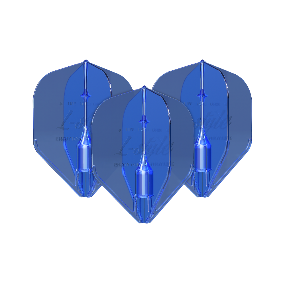 Fantom L1EZ Flights Blue ve stylu L Das Bild zeigt drei blaue L-Style Fantom L1EZ Flights. Sie sind für den Gebrauch bei Dartpfeilen gedacht.