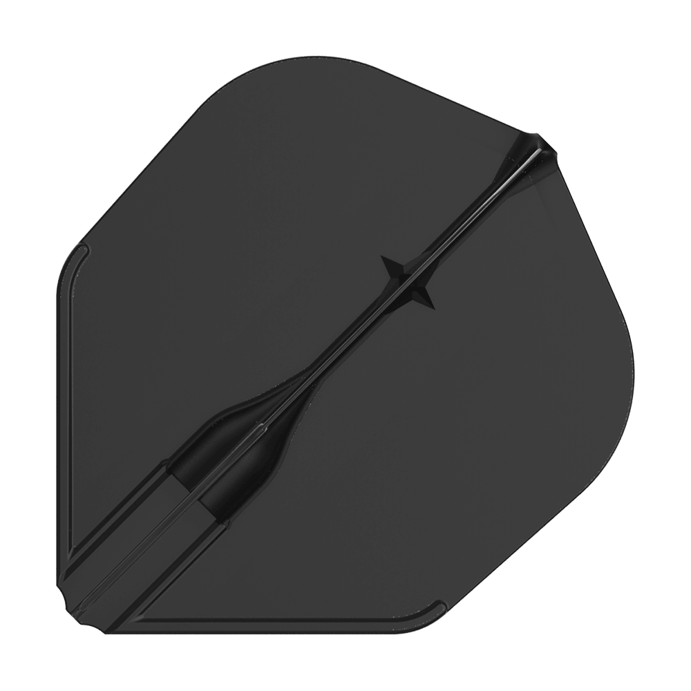 Lety L-L-Style3EZ Das Bild zeigt ein schwarzes Dart-Flight in Standardform. Es hat ein schlichtes, einfarbiges Design ohne weitere Muster.