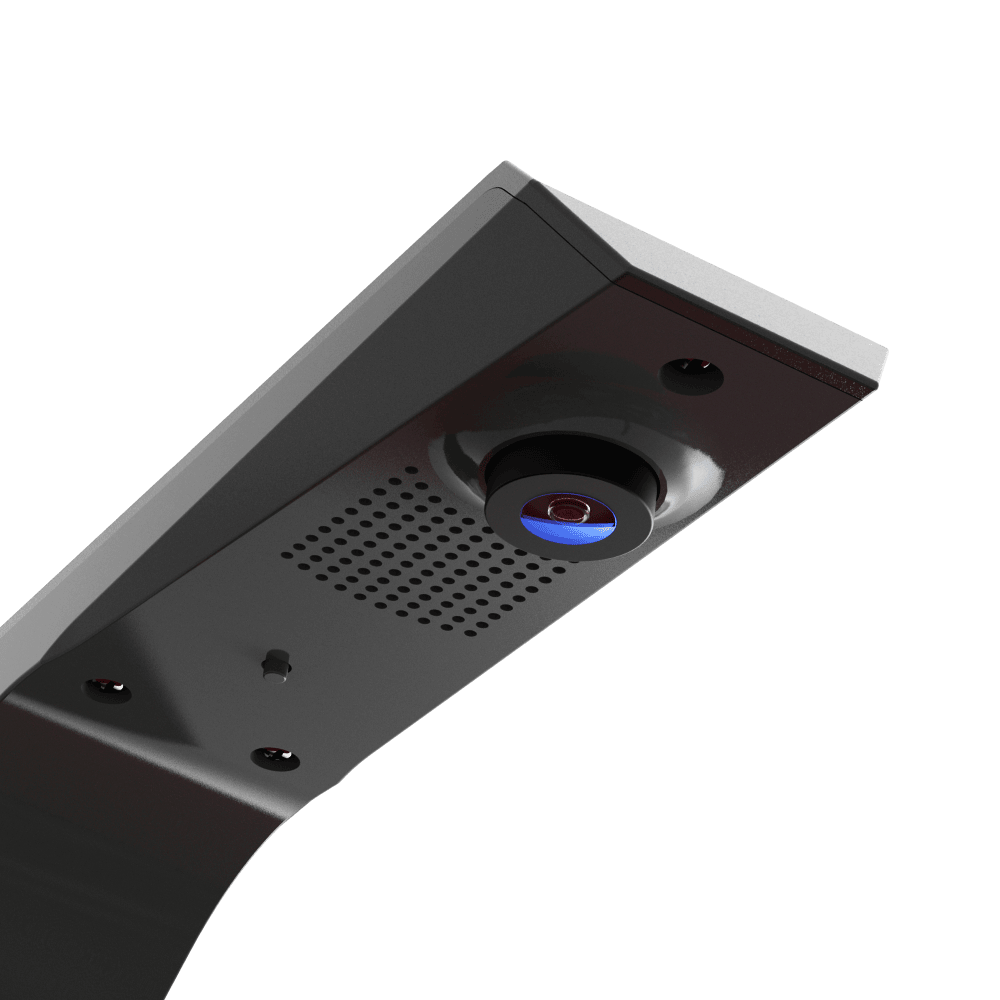 Das Bild zeigt das GranDarts GranEye Steeldart Auto-Scoring-System. Zu sehen ist eine Nahaufnahme des Geräts mit einer Kamera und Belüftungsschlitzen.