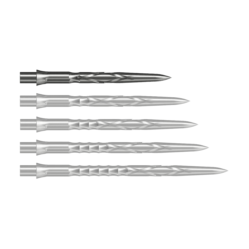 Ocelové hroty na šipky Caliburn System - HAN G2 - Stříbrné Abgebildet ist eine silberne Steeldartspitze vom Typ Caliburn Evo System HAN G2 in 28 mm Länge. Sie eignet sich für den Einsatz bei Steeldarts.